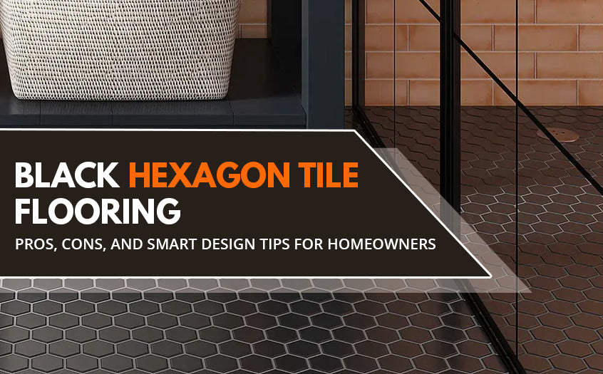 Black hexagon tile flooring in a modern interior, showcasing matte black hexagon tile pattern with clean grout lines and contemporary design elements