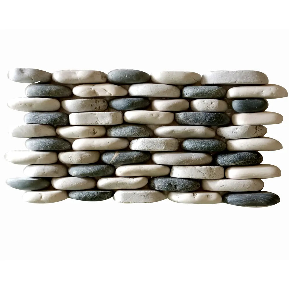 Mixed shades of Charcoal, Black, White & Grey Standing Pebble Tile - 6" x 12" Premium Natural Stone for Bathroom Kitchen Backsplash Wall Decor and Landscaping - Pebble Tile Shop