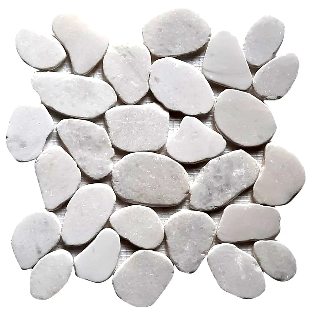 Milky White XL Sliced Jumbo Pebble Tile | Pebble Tile Shop