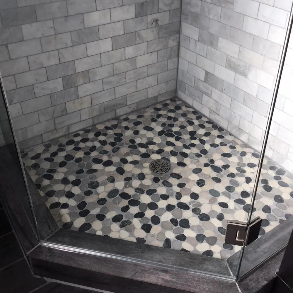 Sliced Mixed White Black and Grey Pebble Tile - Pebble Tile Shop