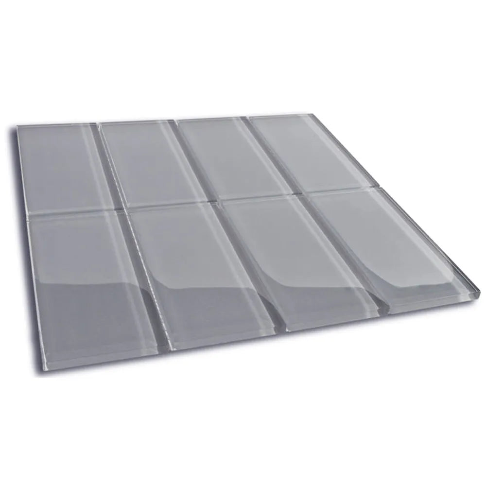 Ice Grey Glass Subway Tile 12" x 12" Stain-Resistant 8mm Thick Durable Glass for Kitchen Backsplash, Bathroom Walls, Home Decor & More - Pebble Tile Shop
