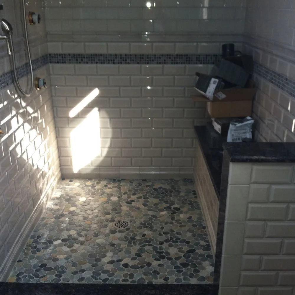 Sliced Bali Ocean Pebble Tile - 12" x 12" Natural Stone for Bathroom, Kitchen Backsplashes, Floor Showers & Patios - Pebble Tile Shop