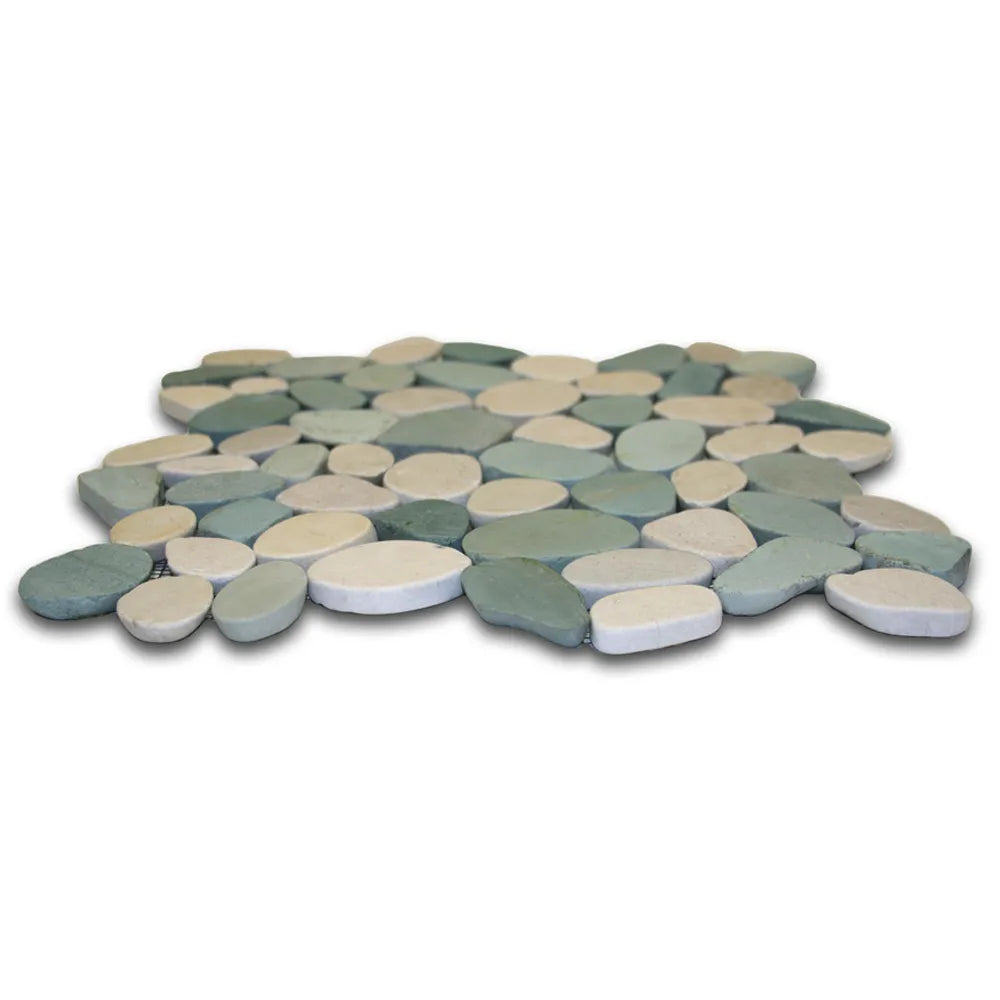 Sliced Sea Green and White Pebble Tile - Pebble Tile Shop