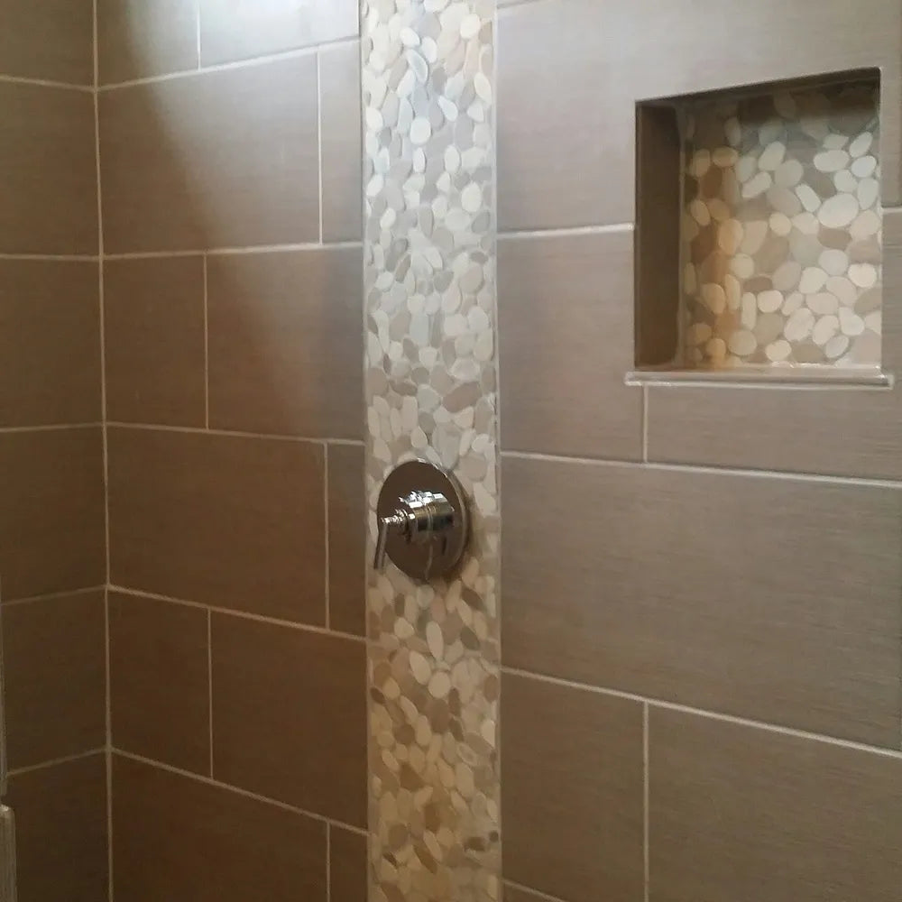 Sliced Java Tan and White Pebble Tile - Pebble Tile Shop