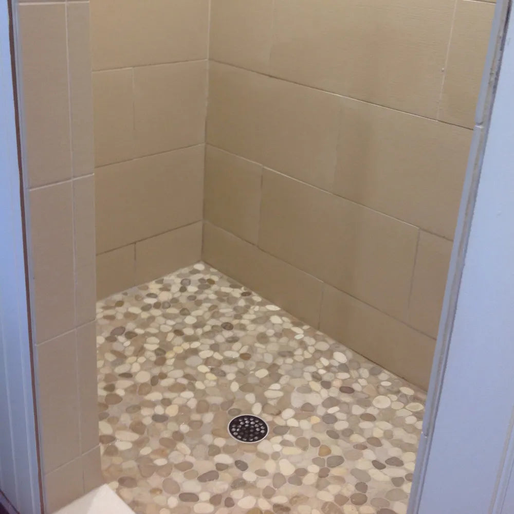 Sliced Java Tan and White Pebble Tile - Pebble Tile Shop