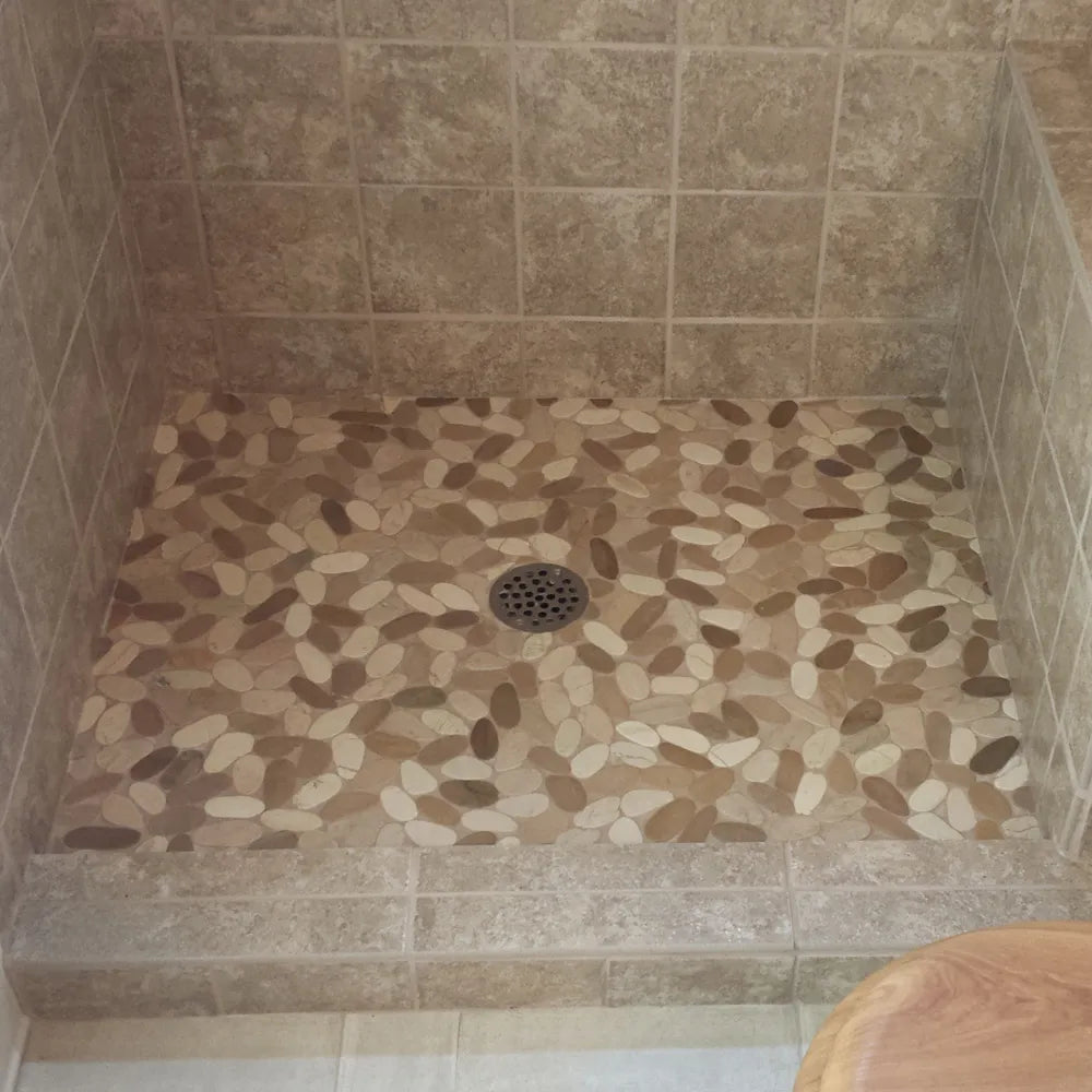 Sliced Java Tan and White Pebble Tile - Pebble Tile Shop