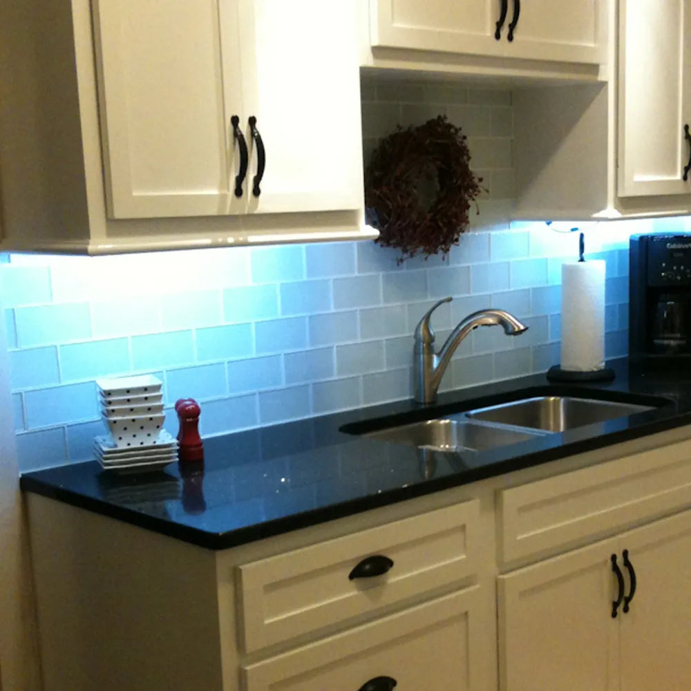 Frosted Sky Blue Glass Subway Tile 3" x 6" Stain-Resistant 8mm Thick Durable Glass for Kitchen Backsplash, Bathroom Walls, Home Decor & More - Pebble Tile Shop