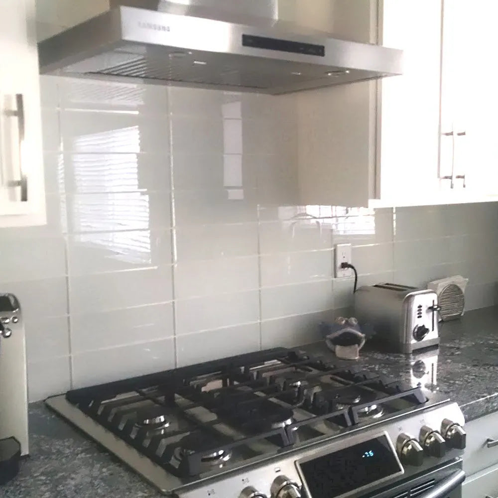 White Glass Subway Tile 4" x 12" Stain-Resistant 8mm Thick Durable Glass for Kitchen Backsplash, Bathroom Walls, Home Decor & More - Pebble Tile Shop