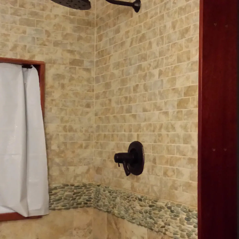 Sea Green Standing Pebble Tile - 6" x 12" Polished Natural Stone for Bathroom Kitchen Shower Walls Backsplashes and Home Décor - Pebble Tile Shop