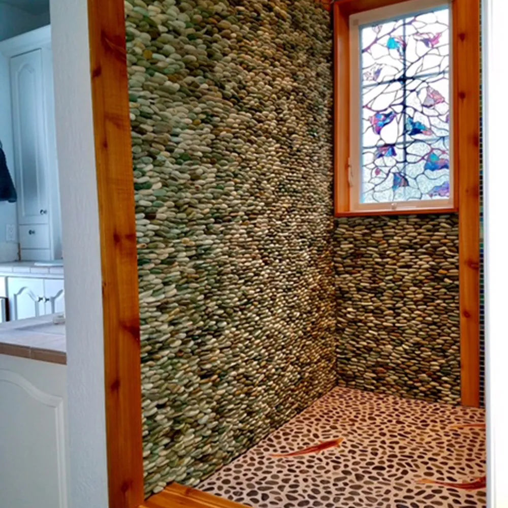Sea Green Standing Pebble Tile - 6" x 12" Polished Natural Stone for Bathroom Kitchen Shower Walls Backsplashes and Home Décor - Pebble Tile Shop