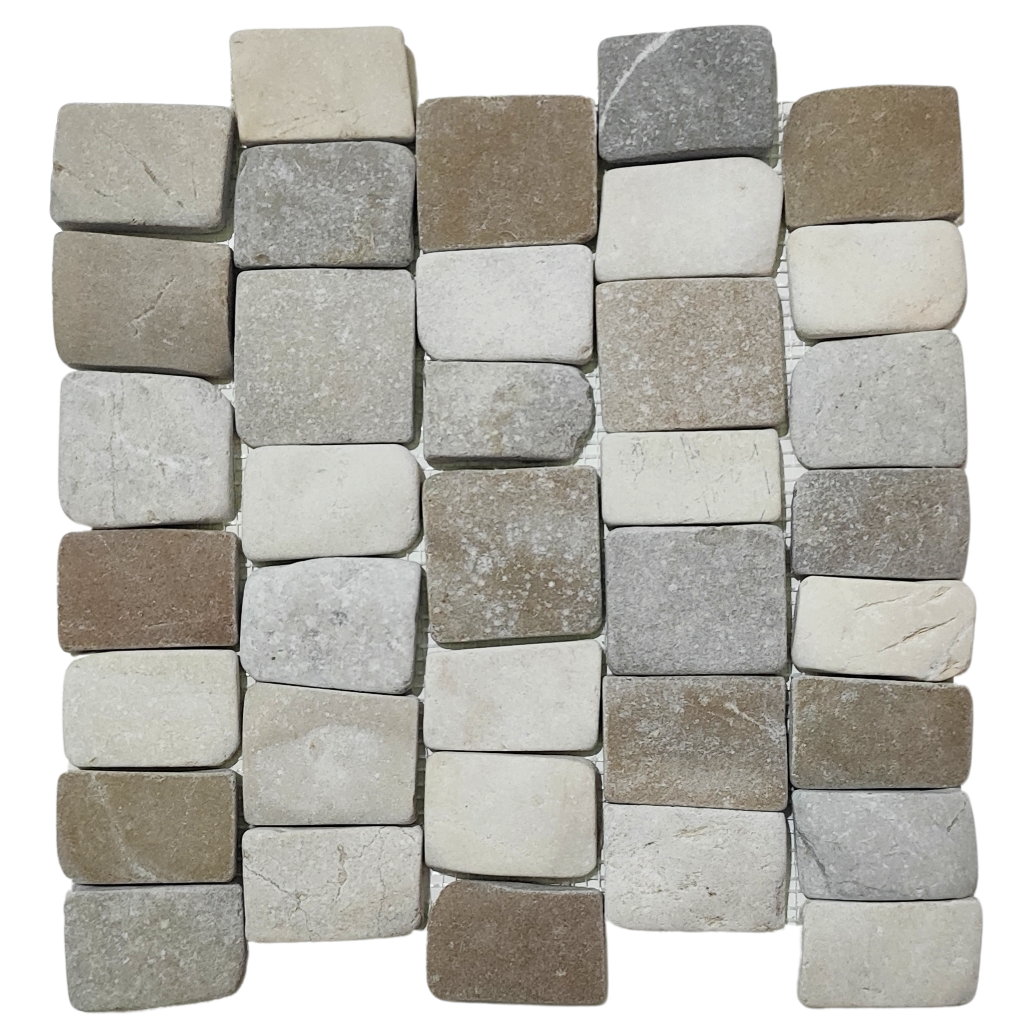 Mix White, Java Tan & Grey Pebble Tile Wall Strip - Pebble Tile Shop