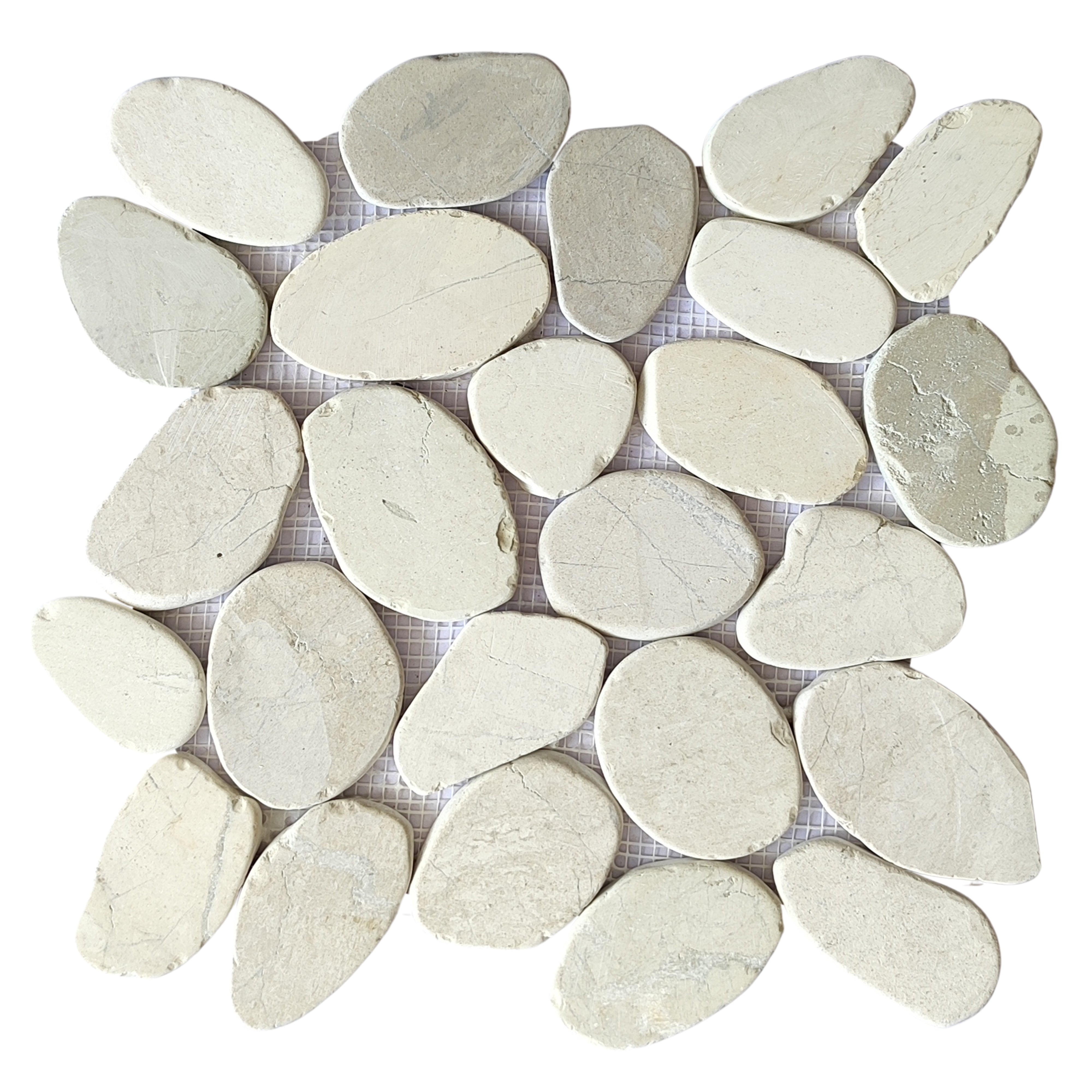 White Pebble XL Jumbo Sliced Pebble Tile - 12" x 12" Sliced Natural Stone for Bathroom Kitchen Backsplash Shower and Flooring - Pebble Tile Shop