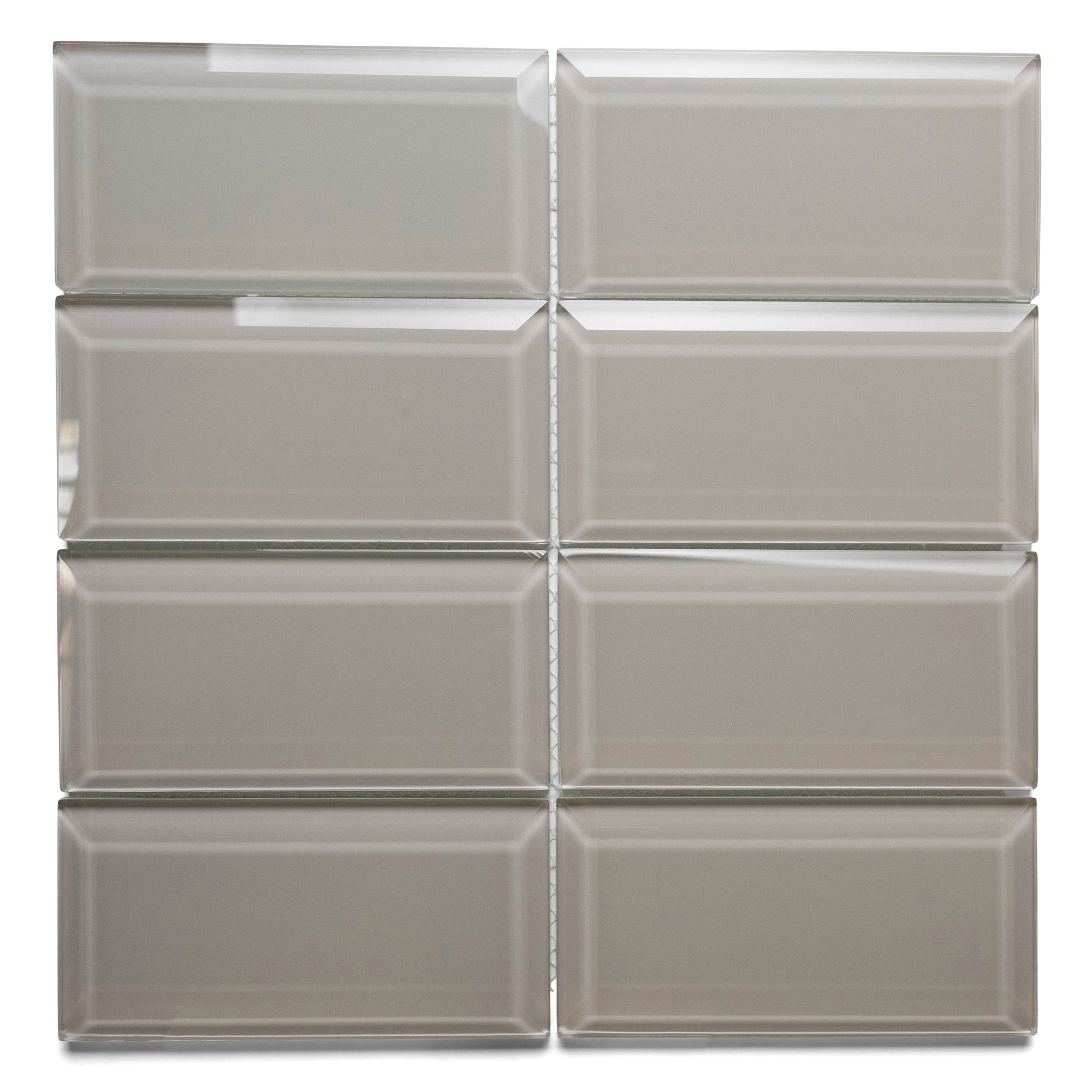 Beveled Smoke Glass Subway Tile 3" x 6" Stain-Resistant 8mm Thick Durable Glass for Kitchen Backsplash, Bathroom Walls, Home Decor & More - Pebble Tile Shop