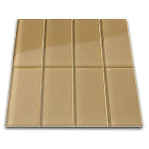 Champagne Glass Subway Tile 3" x 6" Stain-Resistant 8mm Thick Durable Glass for Kitchen Backsplash, Bathroom Walls, Home Decor & More - Pebble Tile Shop