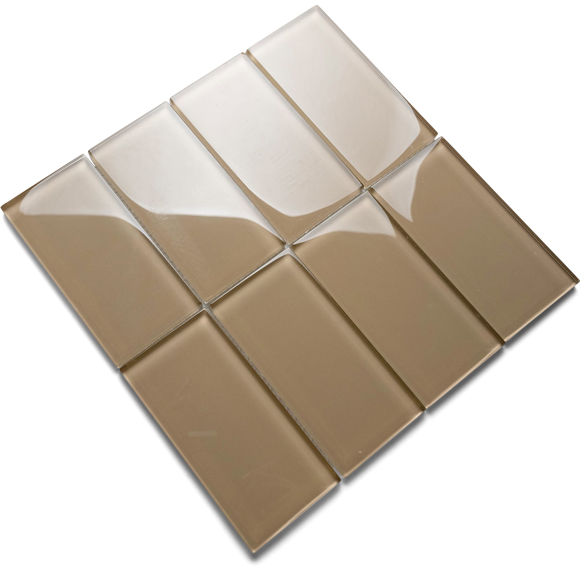 Champagne Glass Subway Tile 3" x 6" Stain-Resistant 8mm Thick Durable Glass for Kitchen Backsplash, Bathroom Walls, Home Decor & More - Pebble Tile Shop