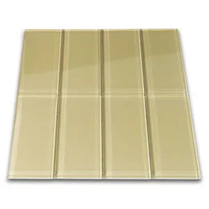 Khaki Glass Subway Tile 3" x 6" Stain-Resistant 8mm Thick Durable Glass for Kitchen Backsplash, Bathroom Walls, Home Decor & More - Pebble Tile Shop