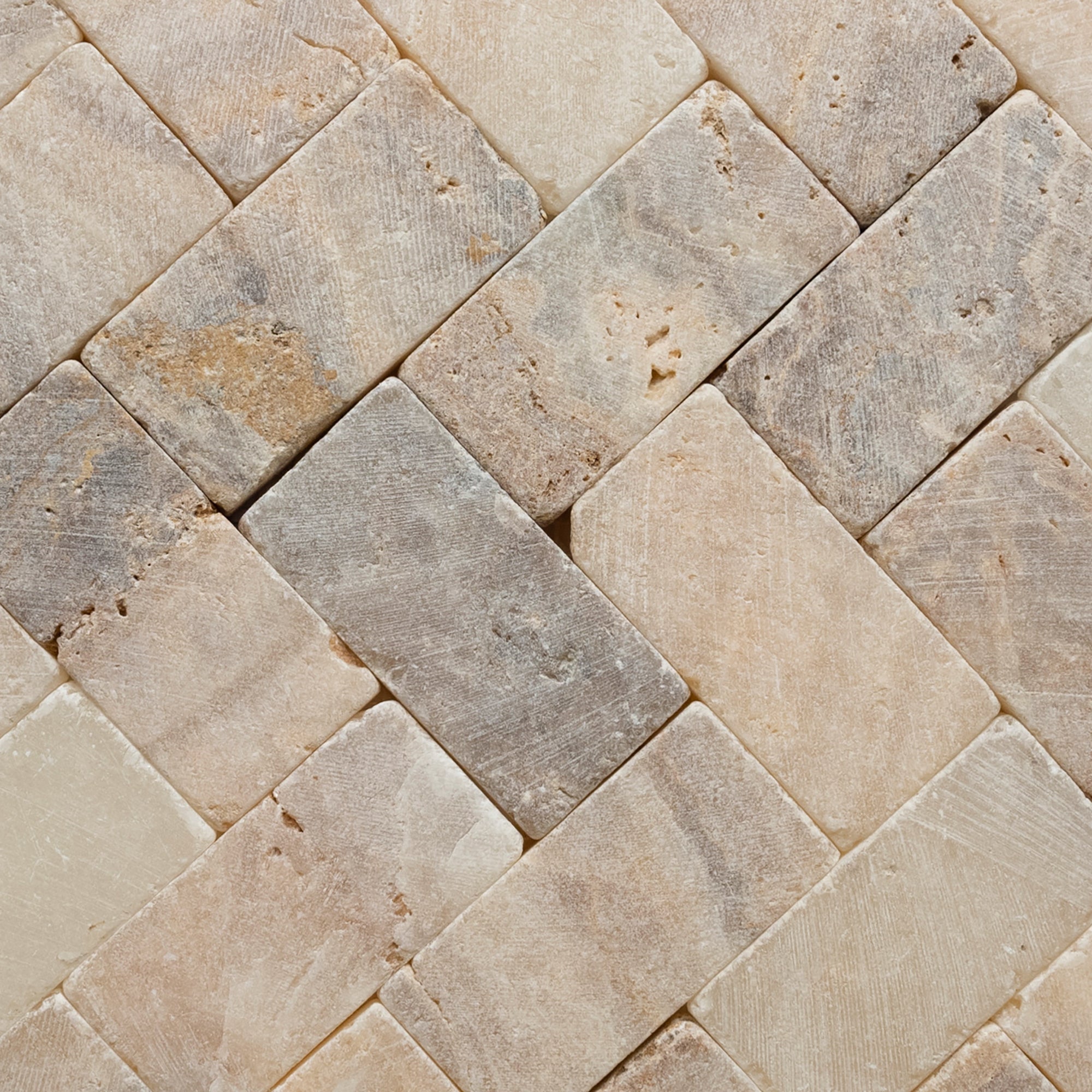 Mixed Quartz Herringbone Stone Mosaic Tile - Pebble Tile Shop