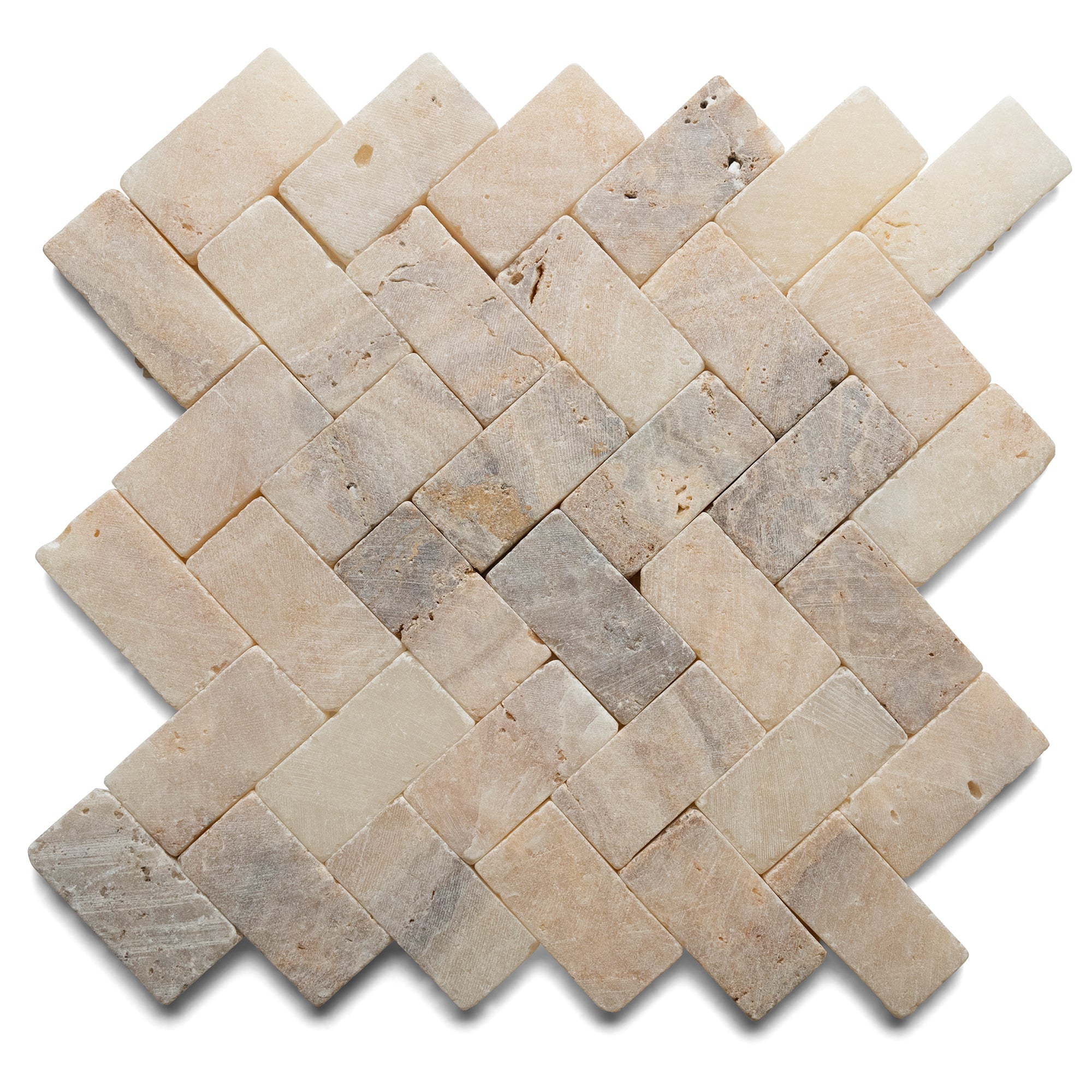 Mixed Quartz Herringbone Stone Mosaic Tile - Pebble Tile Shop