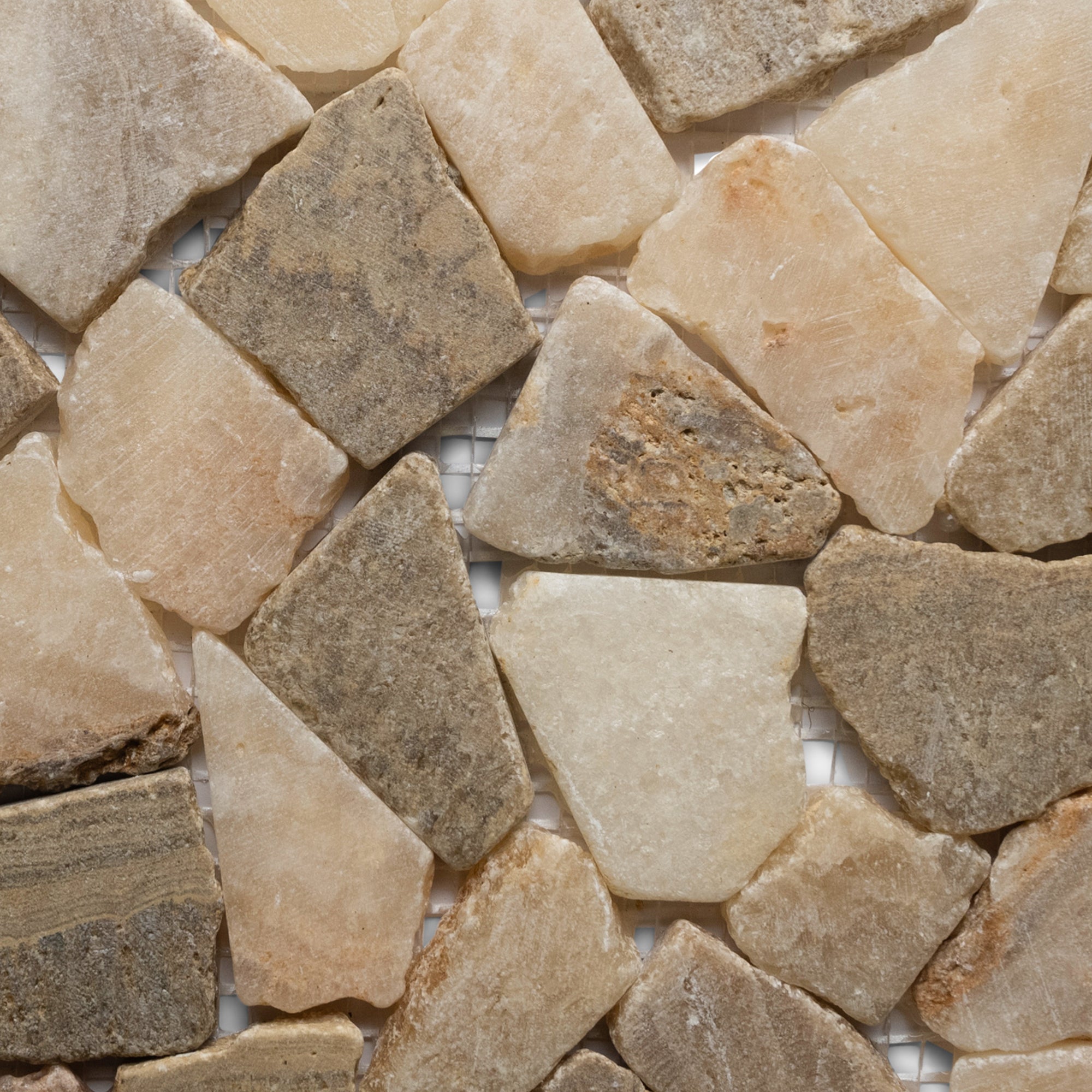 Glazed Tan and White Quartz Mosaic Tile - Pebble Tile Shop