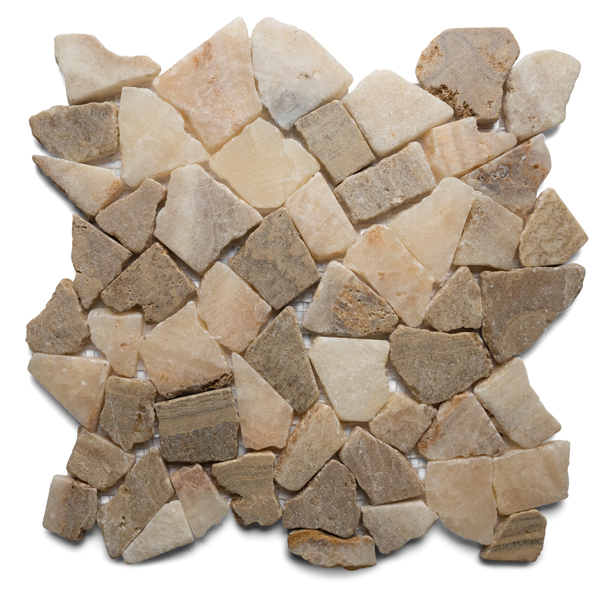 Glazed Tan and White Quartz Mosaic Tile - Pebble Tile Shop