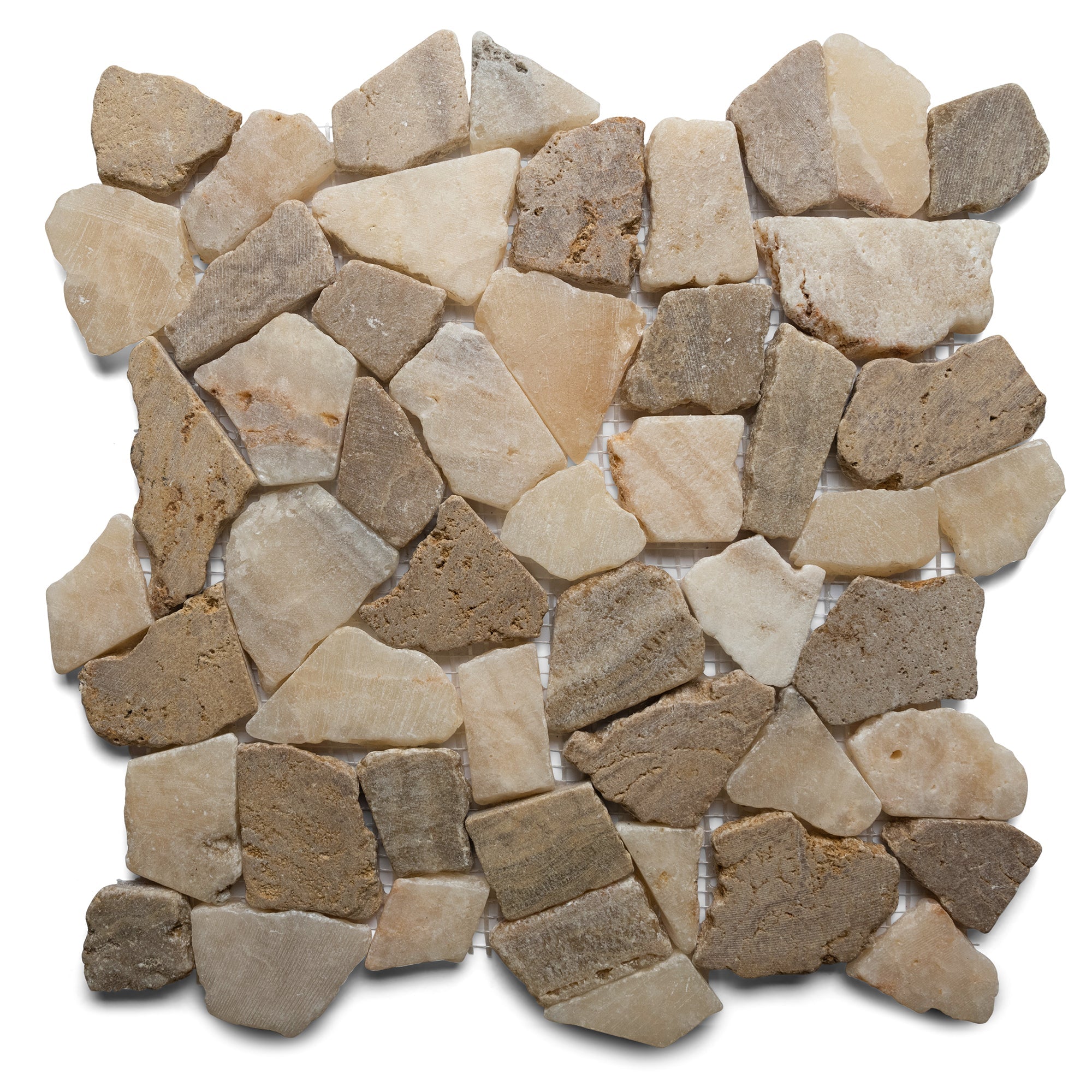 Glazed Tan and White Quartz Mosaic Tile - Pebble Tile Shop