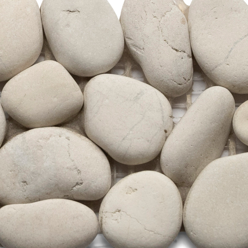 White Pebble Tile Border - 4" x 12" Unpolished Natural River Stone for Bathroom Kitchen Pool & Outdoor - Pebble Tile Shop