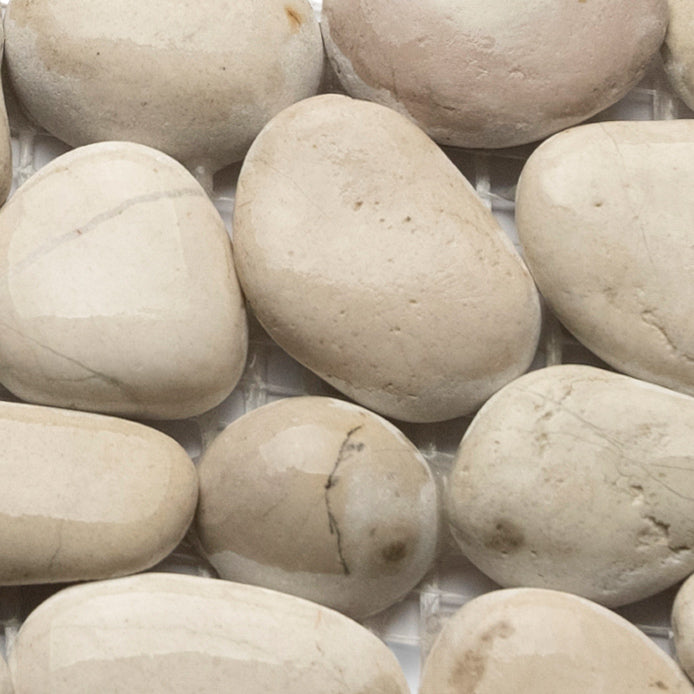 White Pebble Tile Border - 4" x 12" Unpolished Natural River Stone for Bathroom Kitchen Pool & Outdoor - Pebble Tile Shop