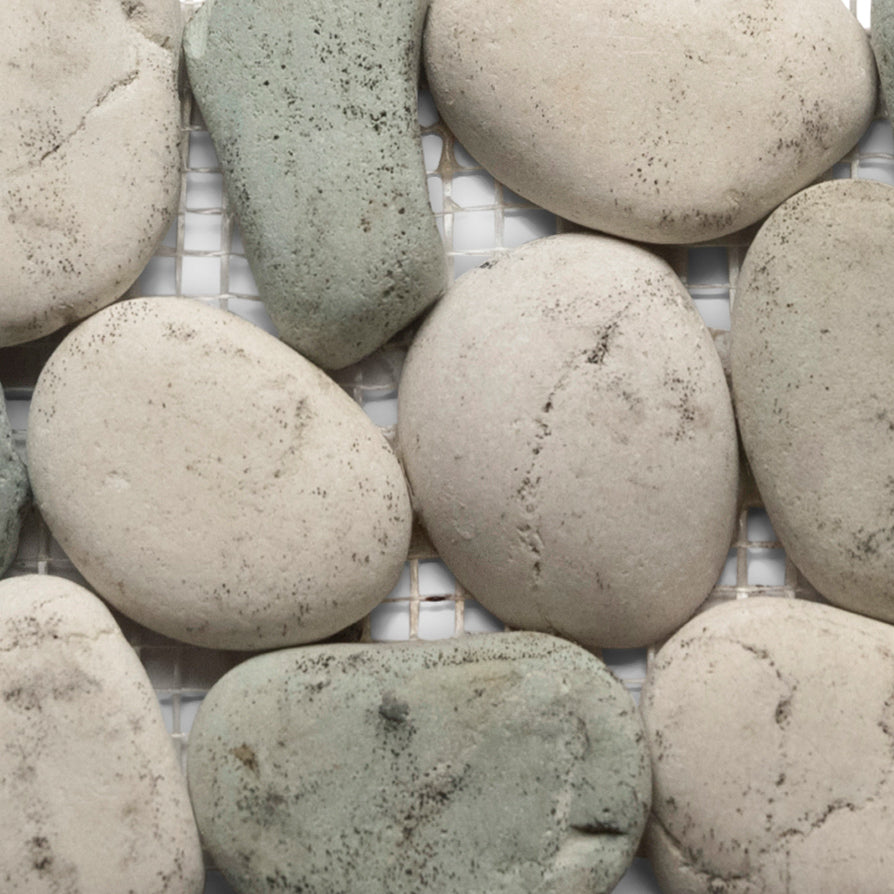 Sea Green and White Pebble Tile Border - Pebble Tile Shop