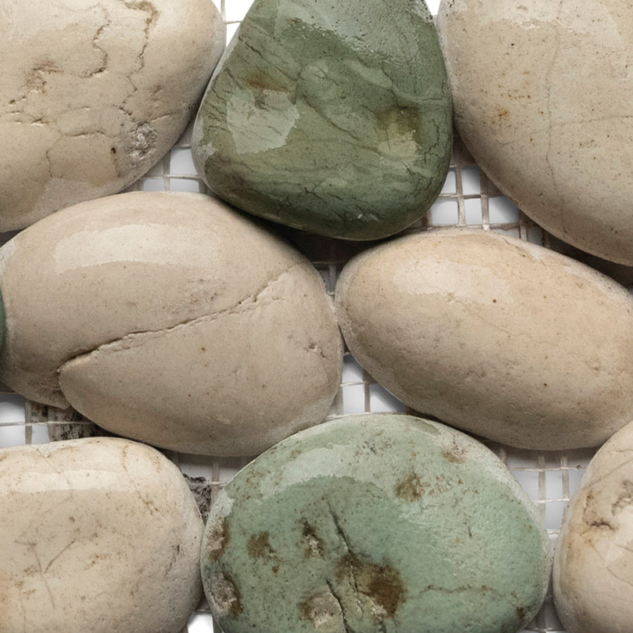 Sea Green and White Pebble Tile Border - Pebble Tile Shop