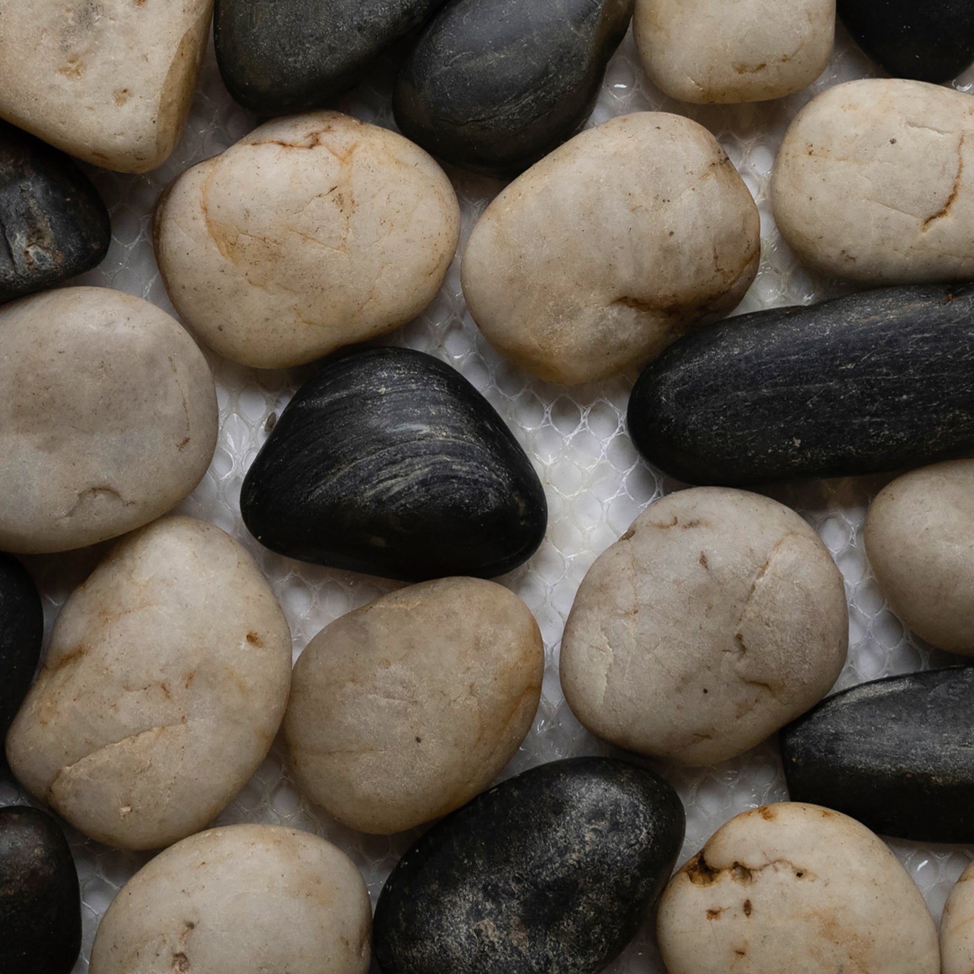 Polished Black and White Pebble Tile – 12" x 12" Natural Stone Mesh-Backed Tiles for Showers Bathrooms Backsplashes Kitchen Décor & Wall Panels - Pebble Tile Shop