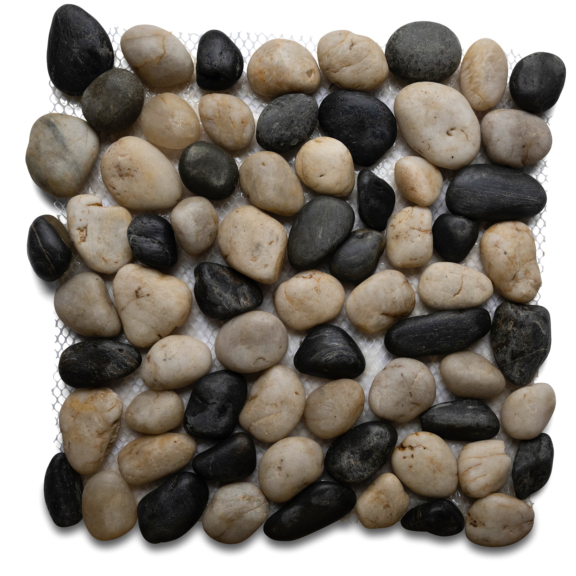 Polished Black and White Pebble Tile – 12" x 12" Natural Stone Mesh-Backed Tiles for Showers Bathrooms Backsplashes Kitchen Décor & Wall Panels - Pebble Tile Shop