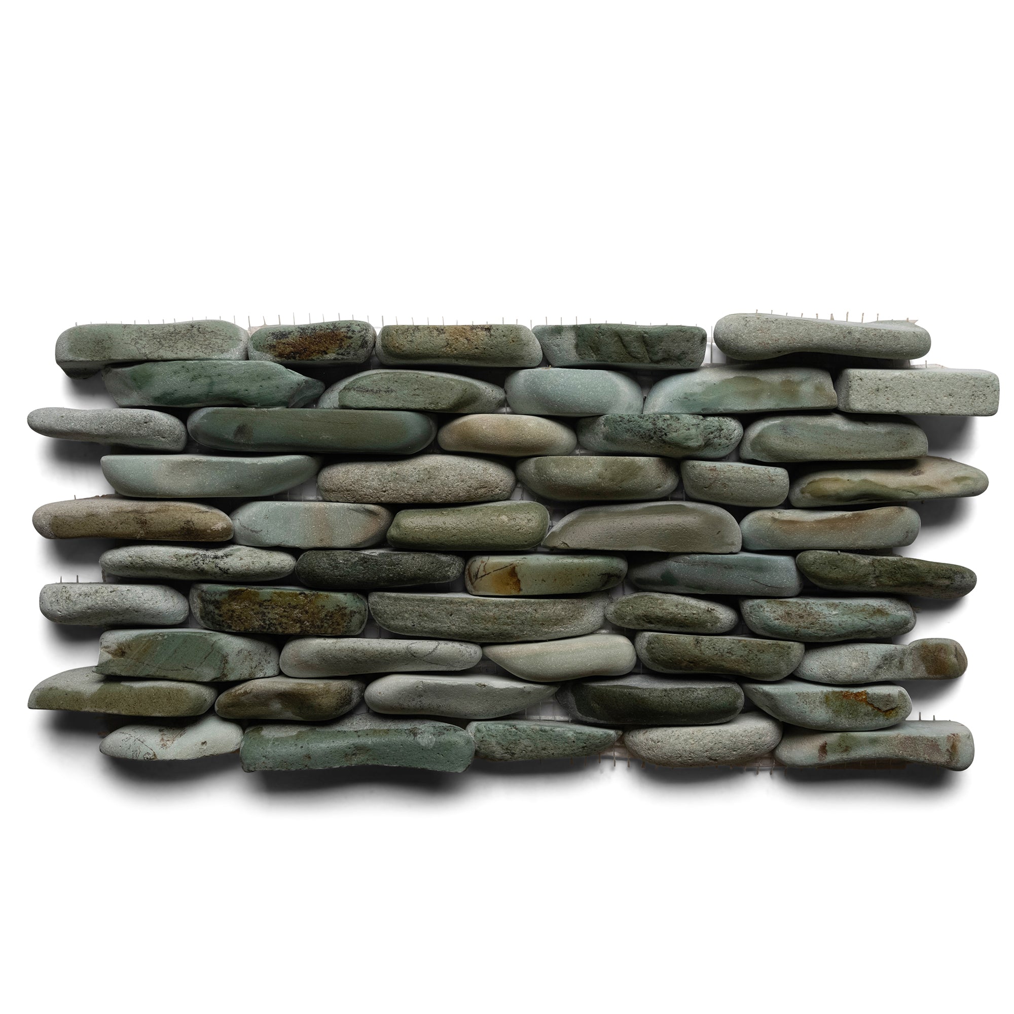 Sea Green Standing Pebble Tile - 6" x 12" Polished Natural Stone for Bathroom Kitchen Shower Walls Backsplashes and Home Décor - Pebble Tile Shop
