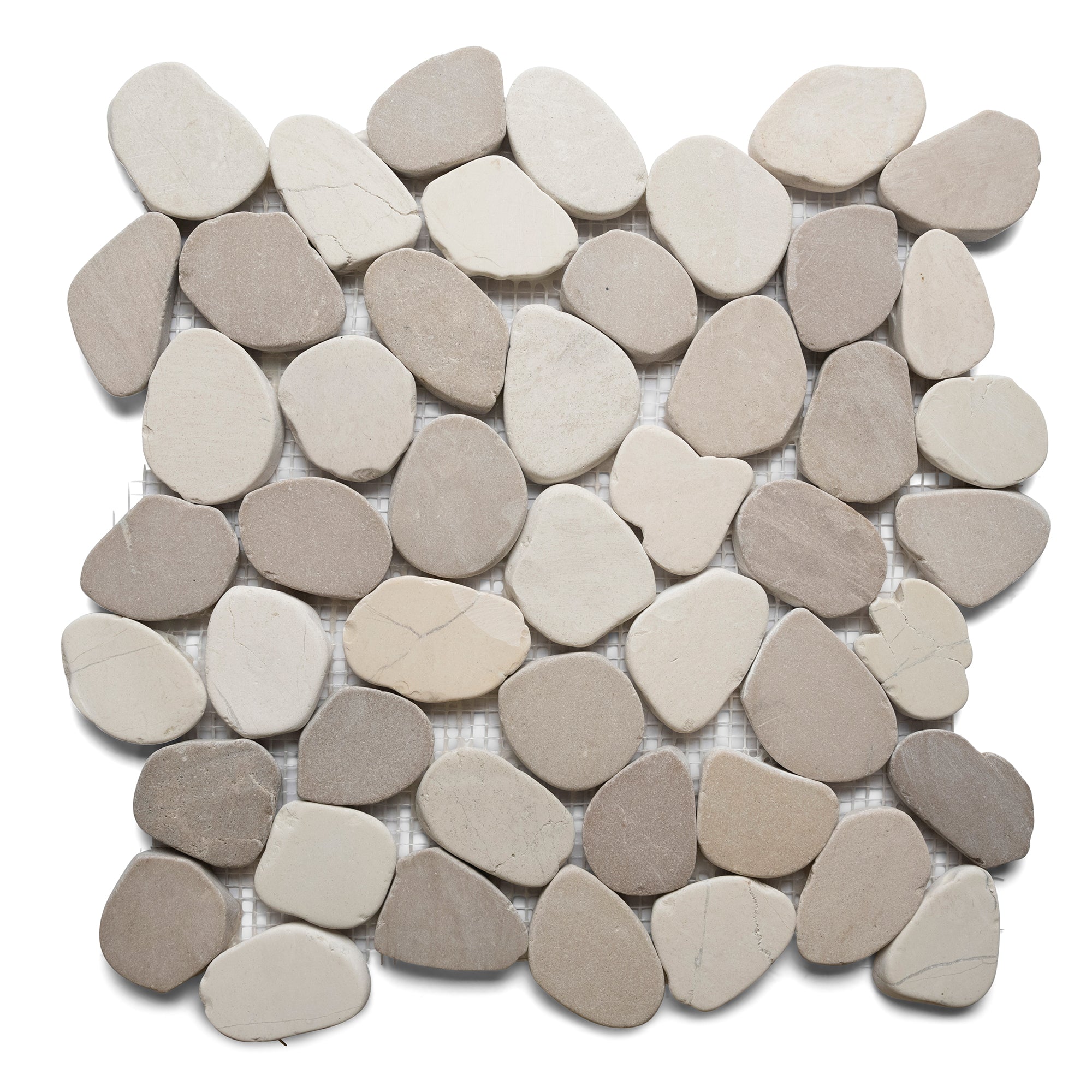 Sliced Java Tan and White Pebble Tile - Pebble Tile Shop