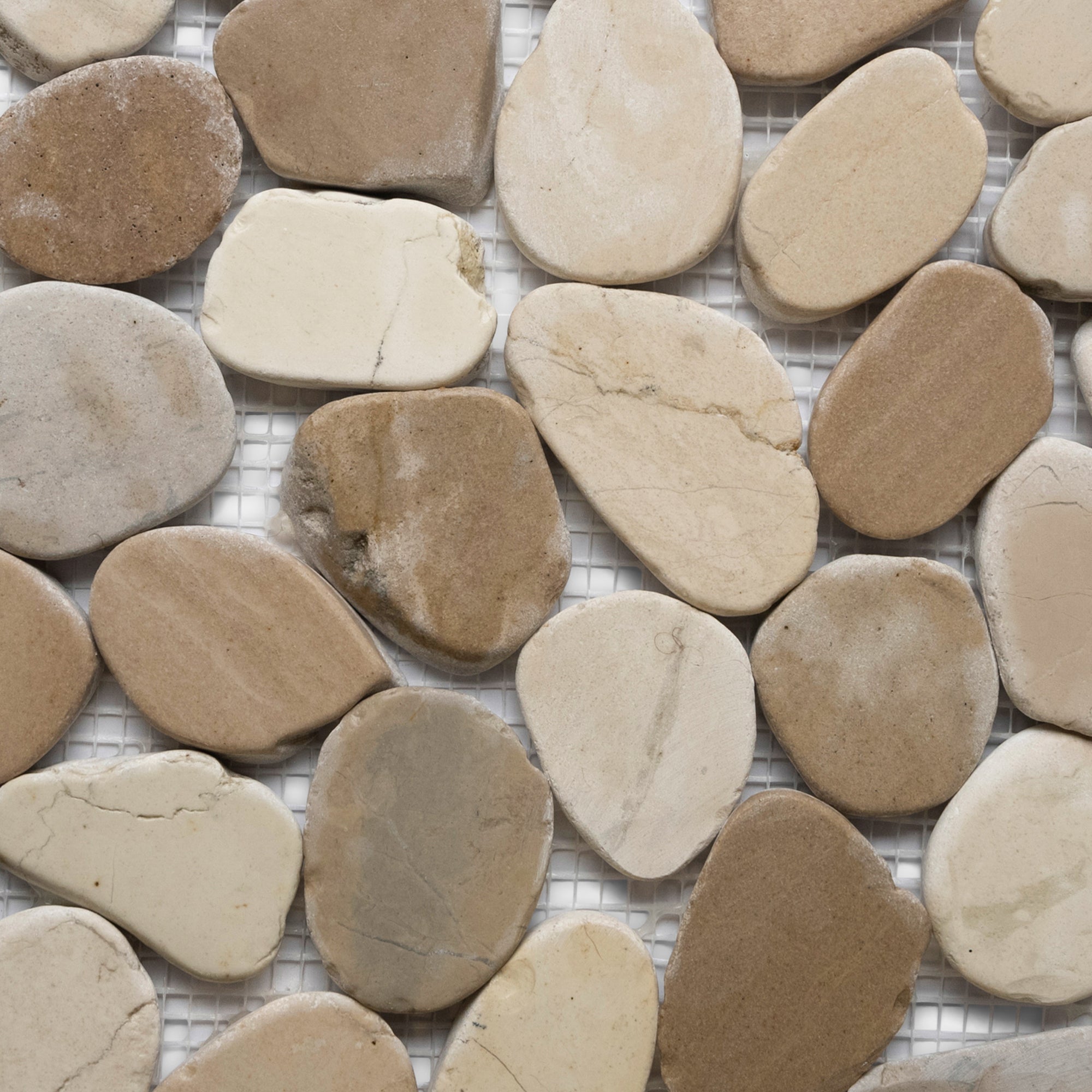 Sliced Java Tan and White Pebble Tile - Pebble Tile Shop