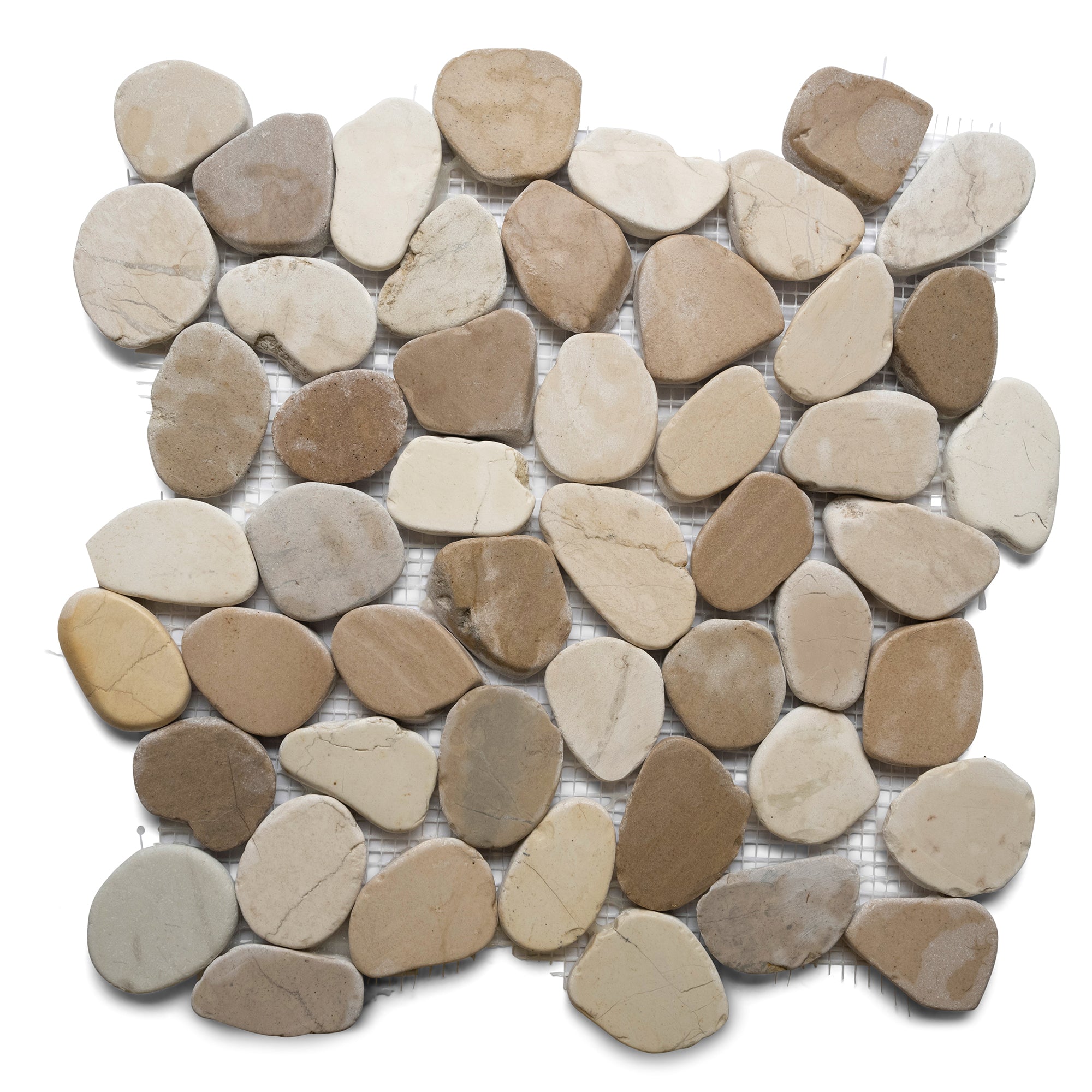 Sliced Java Tan and White Pebble Tile - Pebble Tile Shop