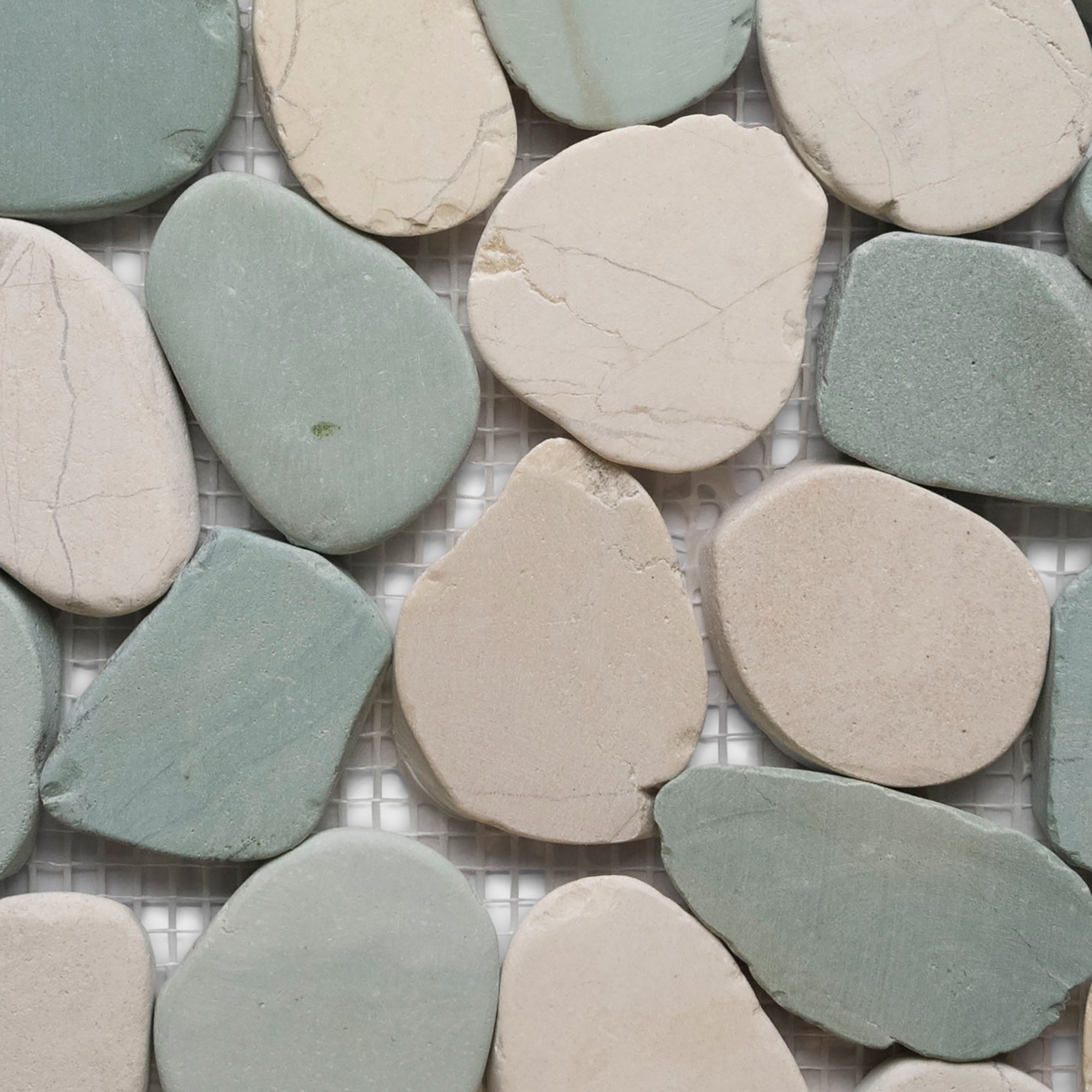 Sliced Sea Green and White Pebble Tile - Pebble Tile Shop