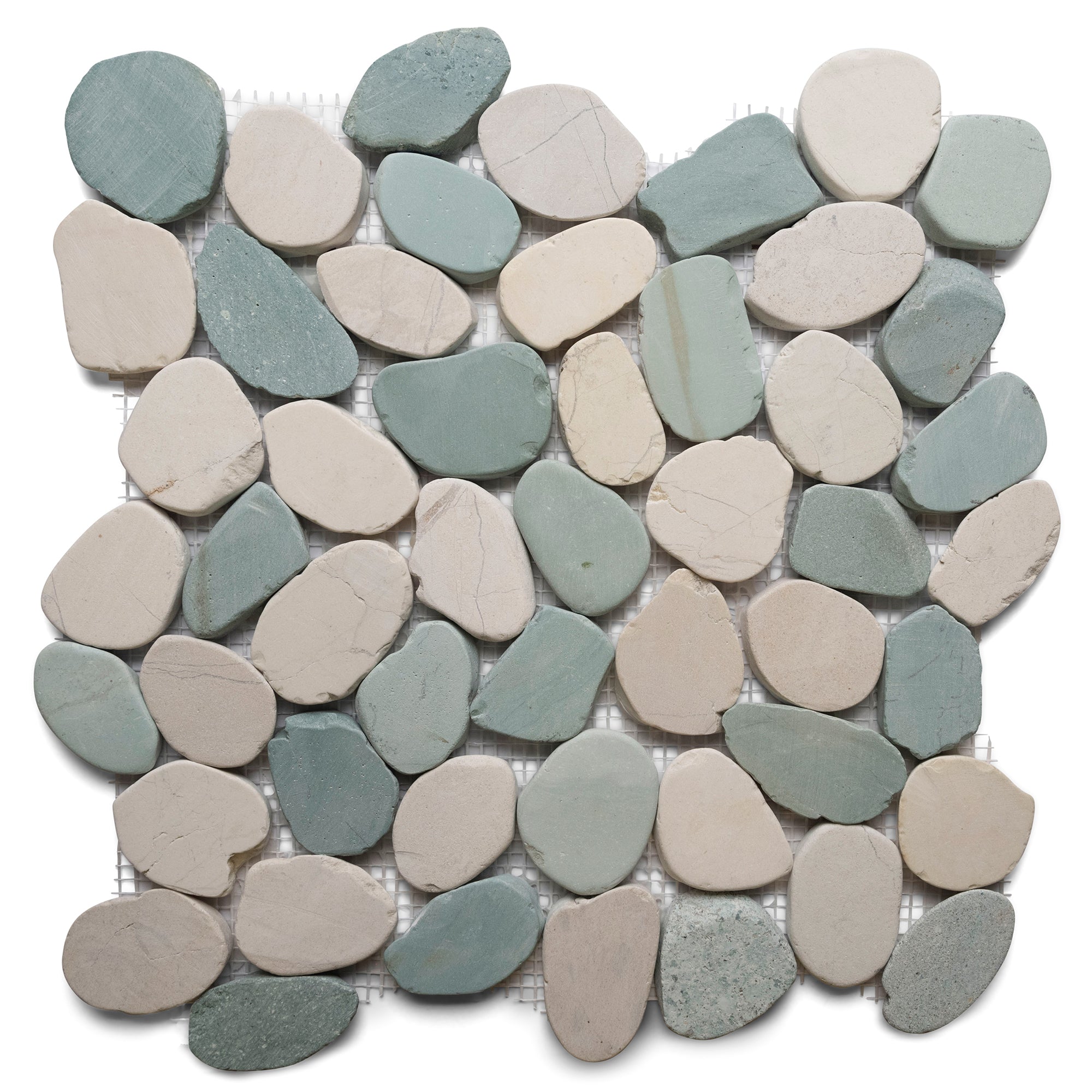Sliced Sea Green and White Pebble Tile - Pebble Tile Shop