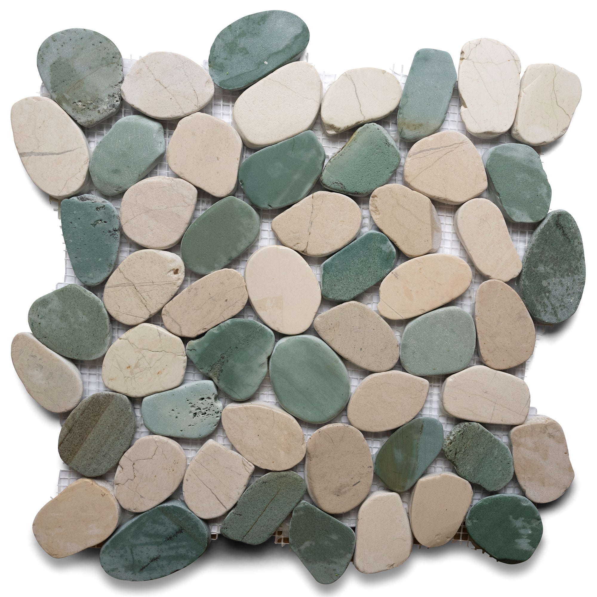 Sliced Sea Green and White Pebble Tile - Pebble Tile Shop