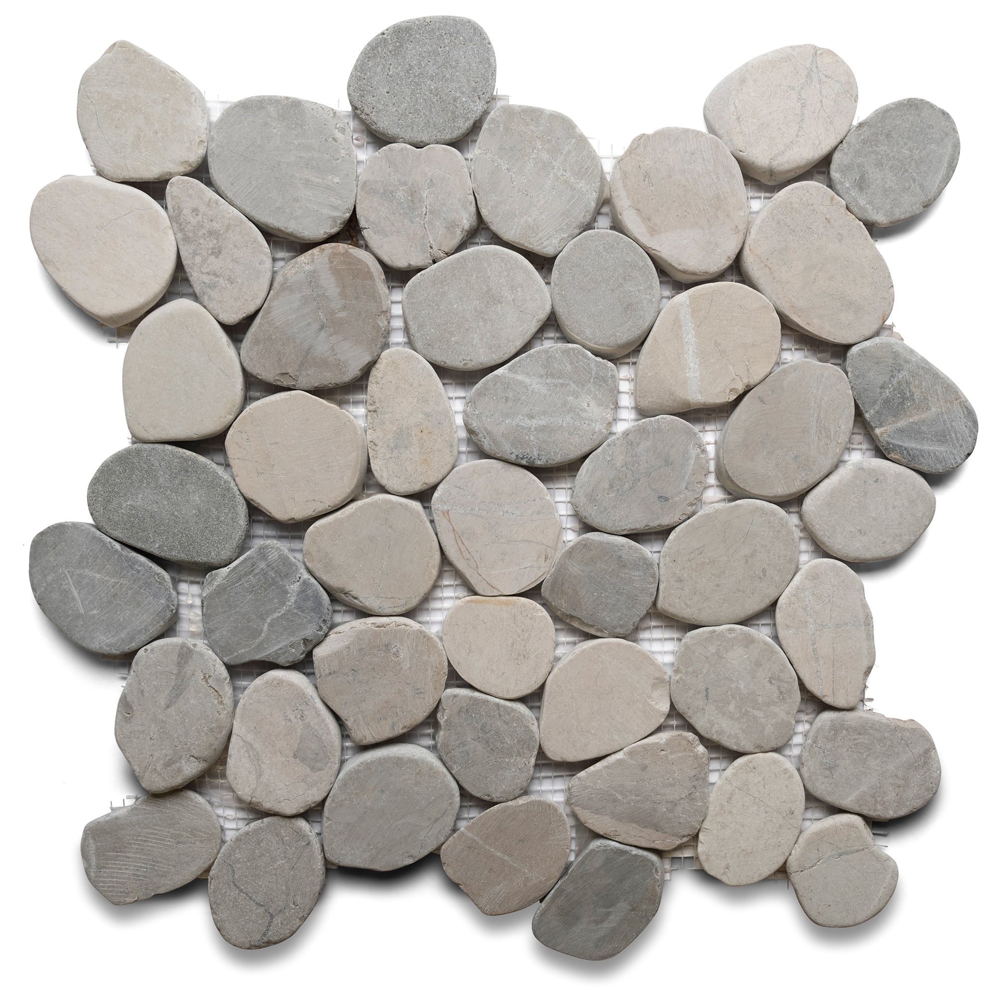Sliced Bali Cloud Pebble Tile - 12" x 12" Natural Stone Mesh-Backed Sheets Shower Floors Bathrooms Backsplashes Pools & Patios - Seamless Design Adhesive Durable Weather-Resistant - Pebble Tile Shop