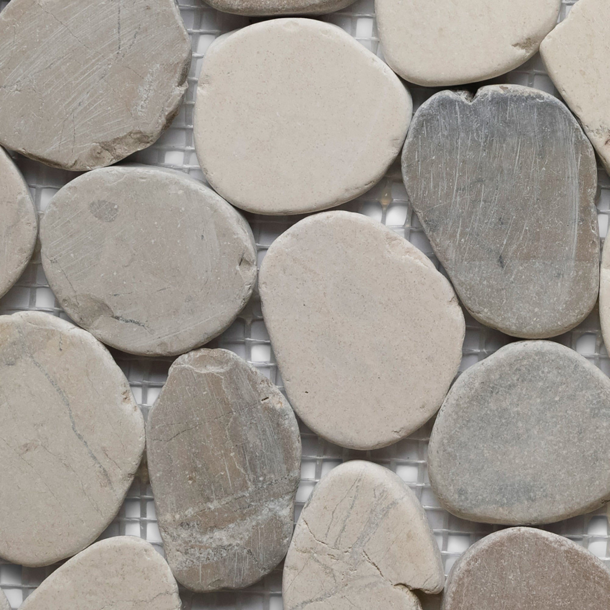 Sliced Mixed White Tan and Grey Pebble Tile - Pebble Tile Shop