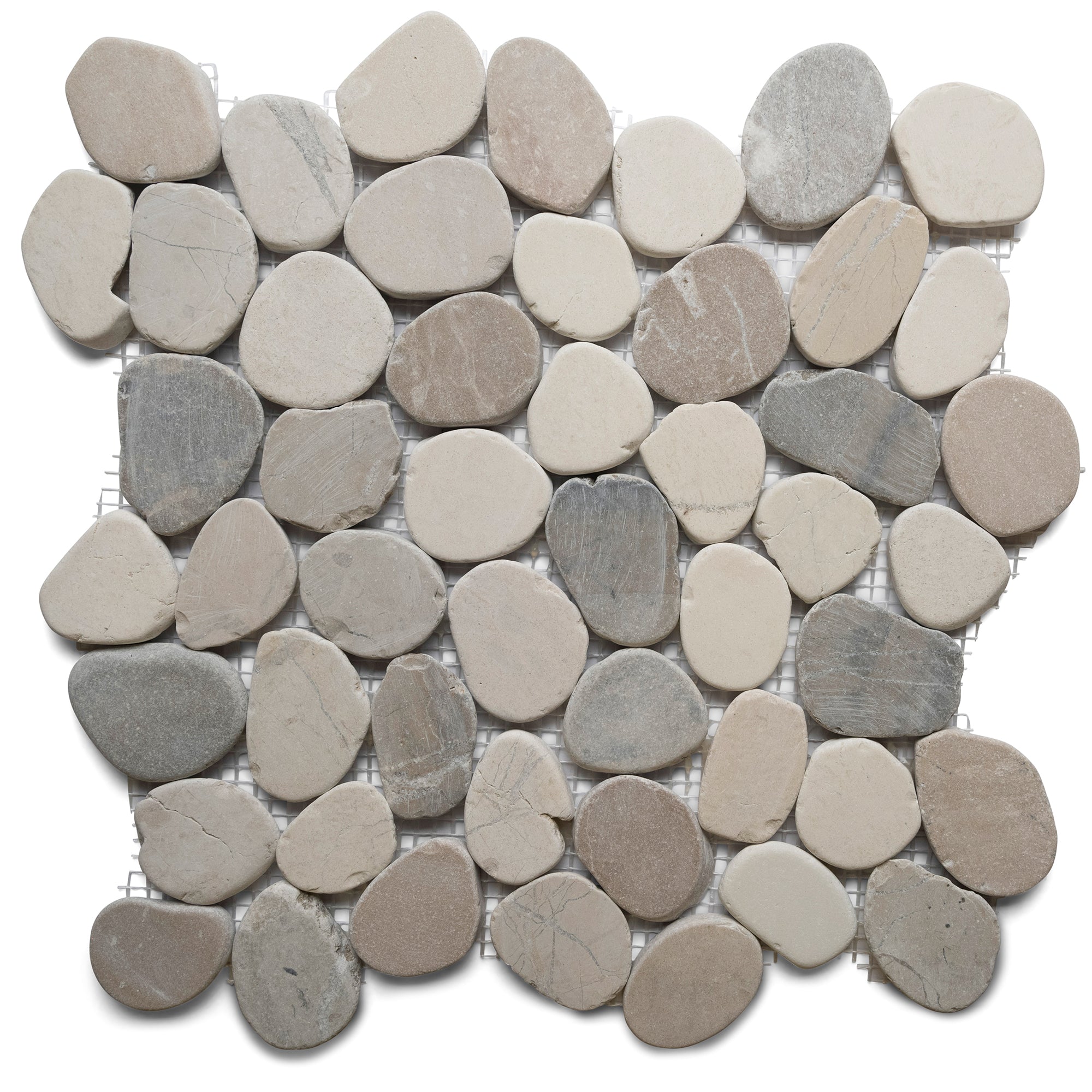 Sliced Mixed White Tan and Grey Pebble Tile - Pebble Tile Shop