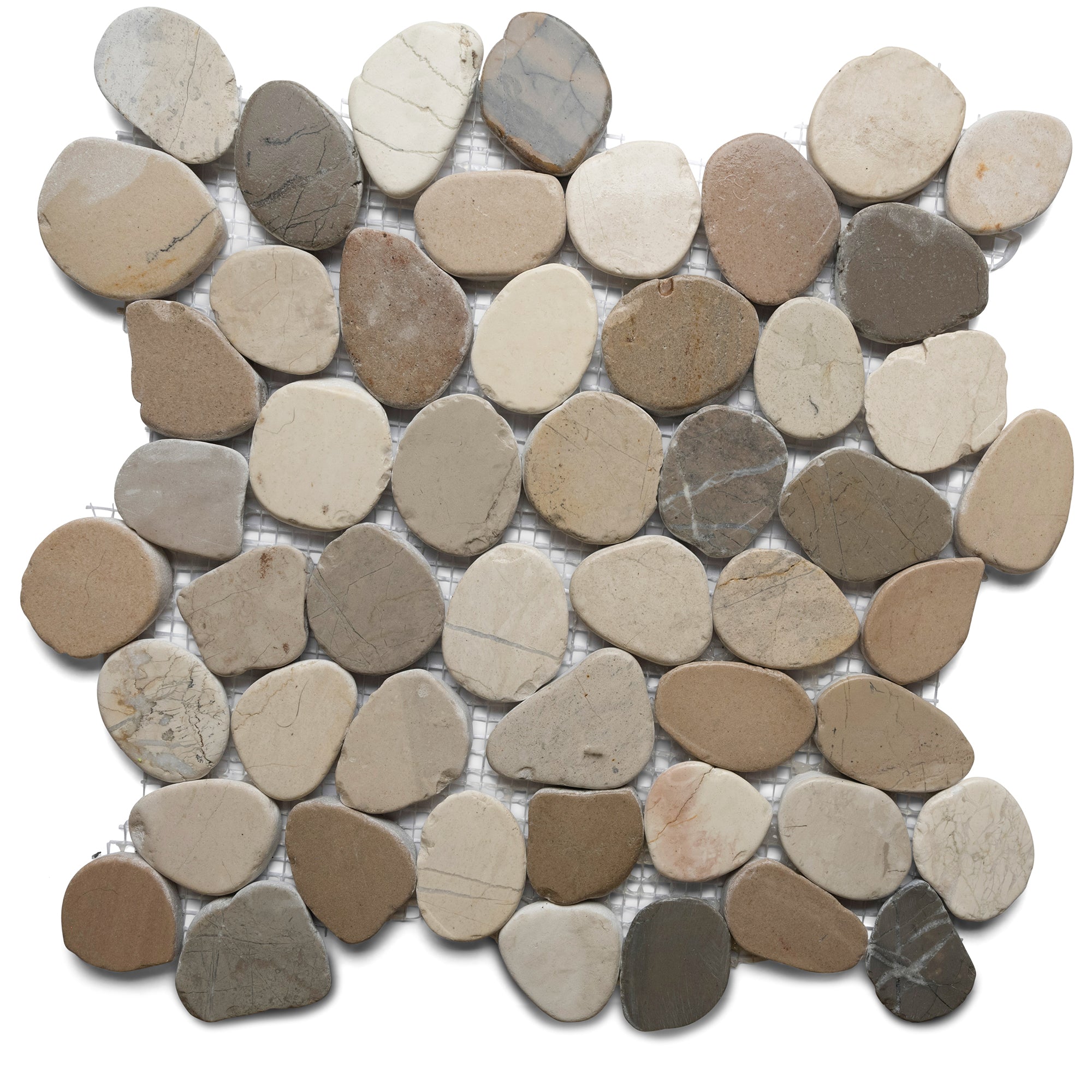Sliced Mixed White Tan and Grey Pebble Tile - Pebble Tile Shop