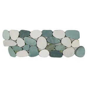 Sliced Sea Green and White Pebble Tile Border - Pebble Tile Shop