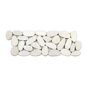 Sliced White Pebble Tile Border - 4" x 12" for Bathroom Kitchen Pool & Outdoor - Pebble Tile Shop
