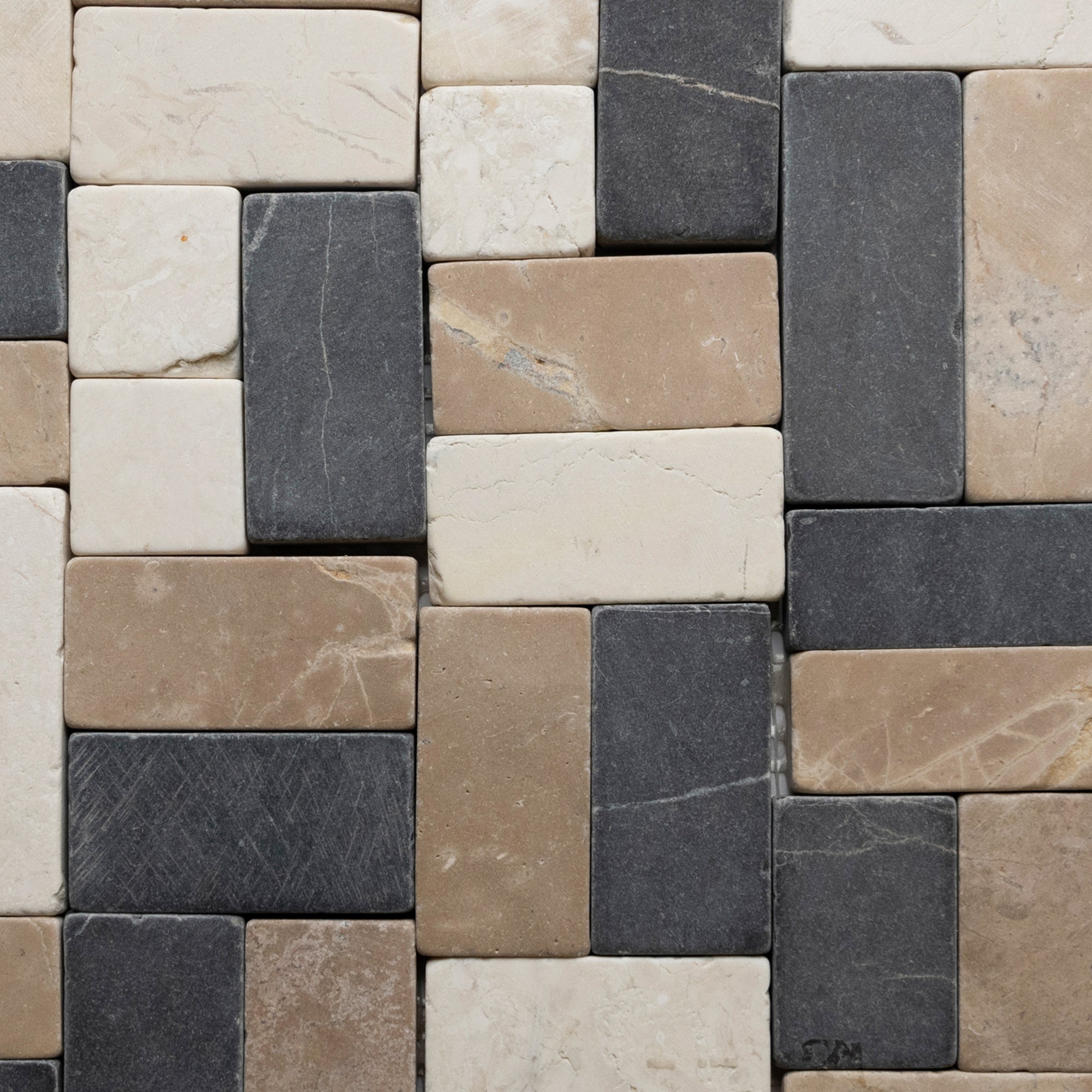 Mixed White Grey Cappuccino New Antique Mosaic - Pebble Tile Shop