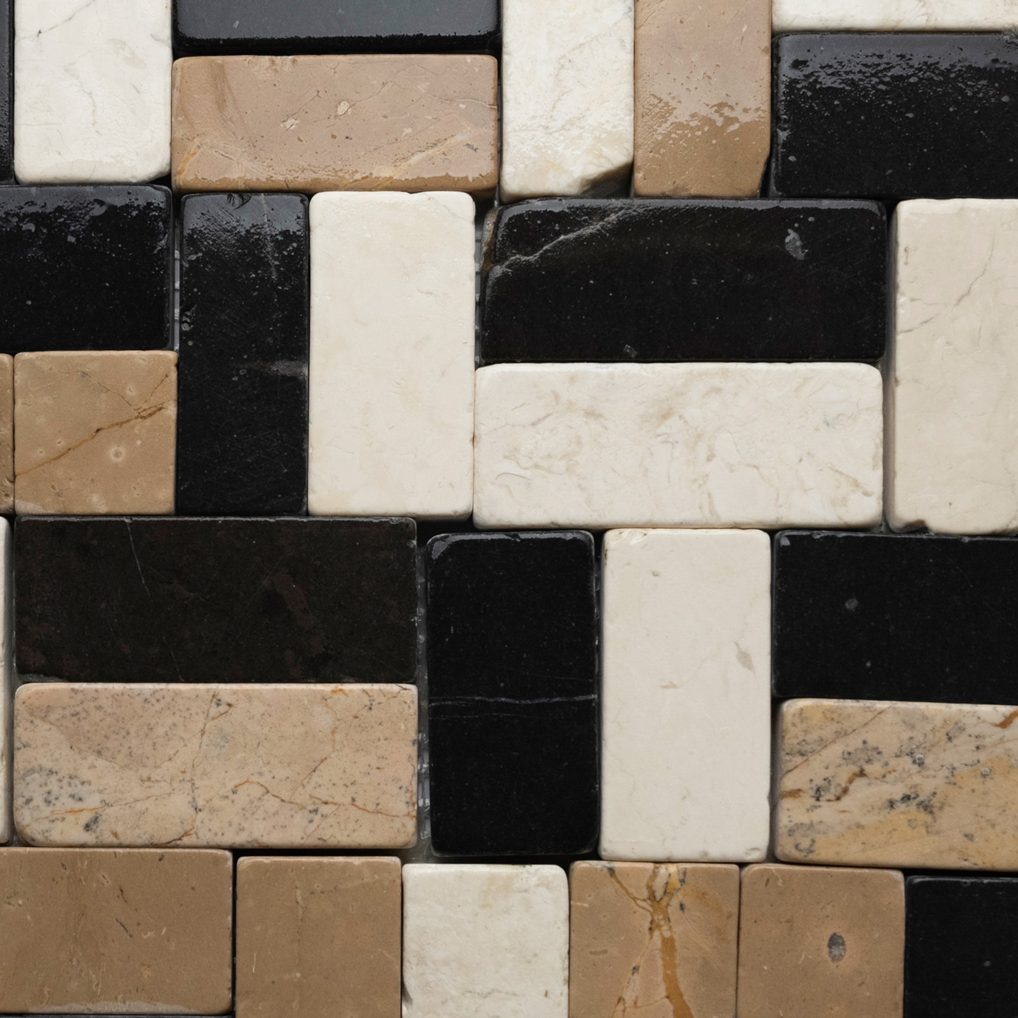 Mixed White Grey Cappuccino New Antique Mosaic - Pebble Tile Shop