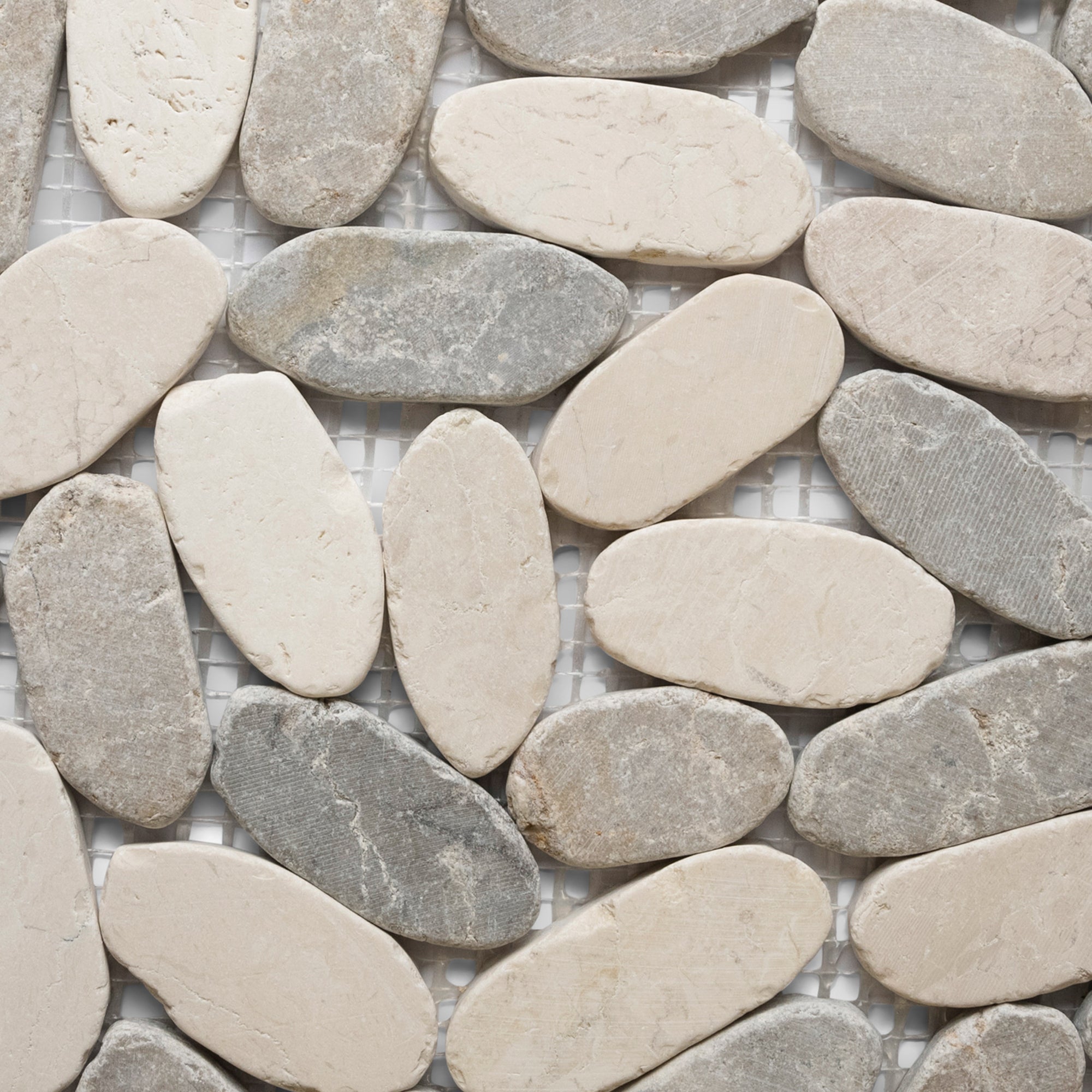 Sliced Stone Grey And White Oval Marble Mosaic Tile - Pebble Tile Shop