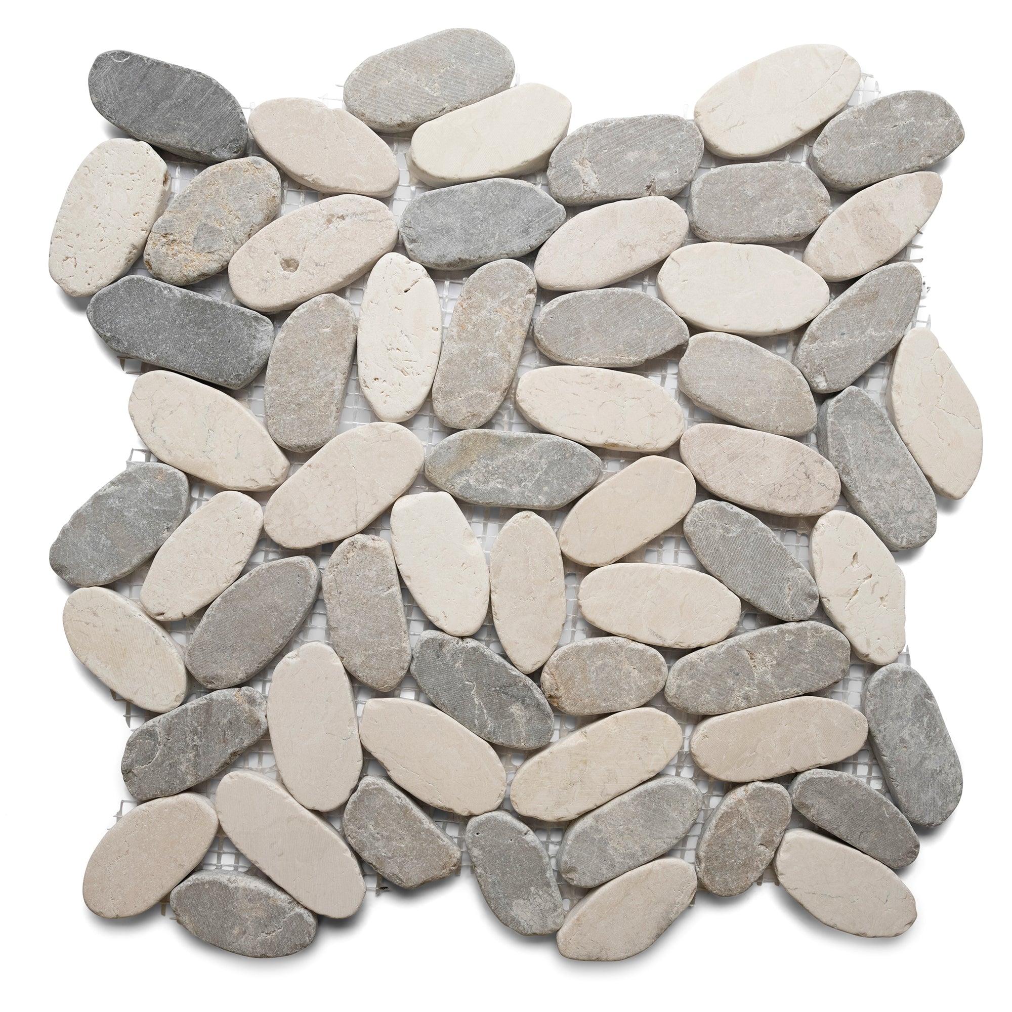 Sliced Stone Grey And White Oval Marble Mosaic Tile - Pebble Tile Shop