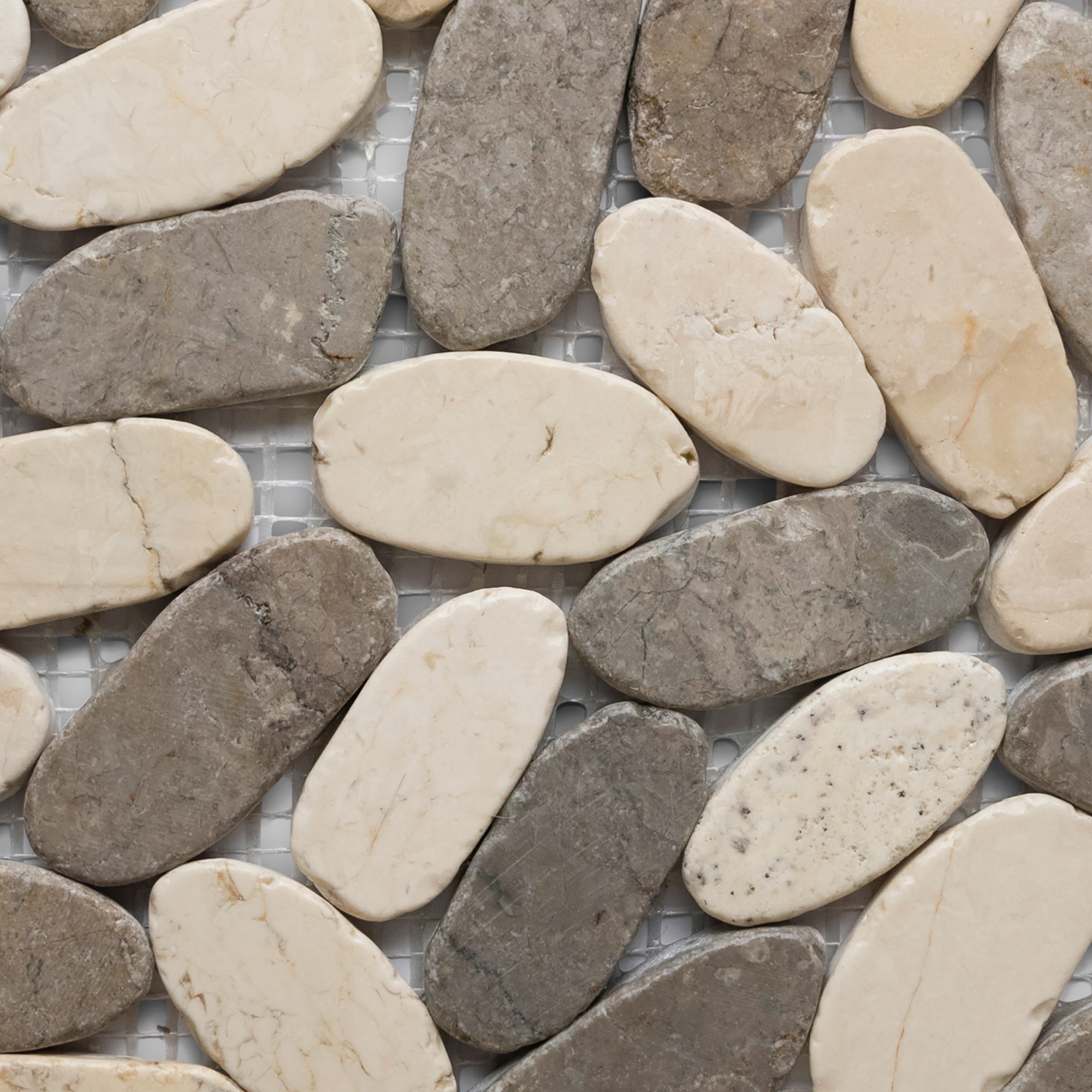 Sliced Stone Grey And White Oval Marble Mosaic Tile - Pebble Tile Shop