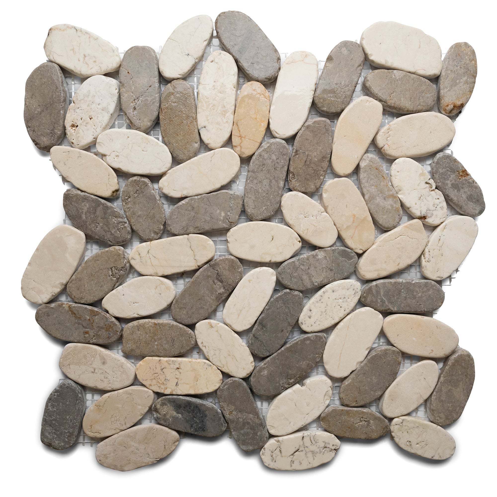Sliced Stone Grey And White Oval Marble Mosaic Tile - Pebble Tile Shop